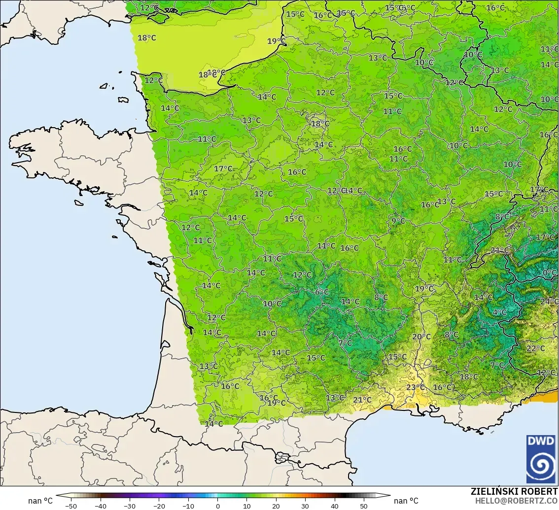ICON Germany 2 km model - France, Temperature at 2m