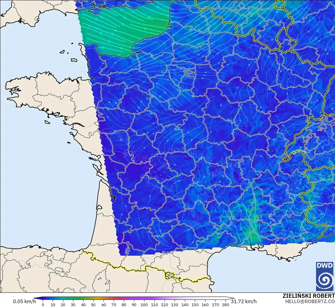 ICON Germany 2 km model - France, Wind at 10m