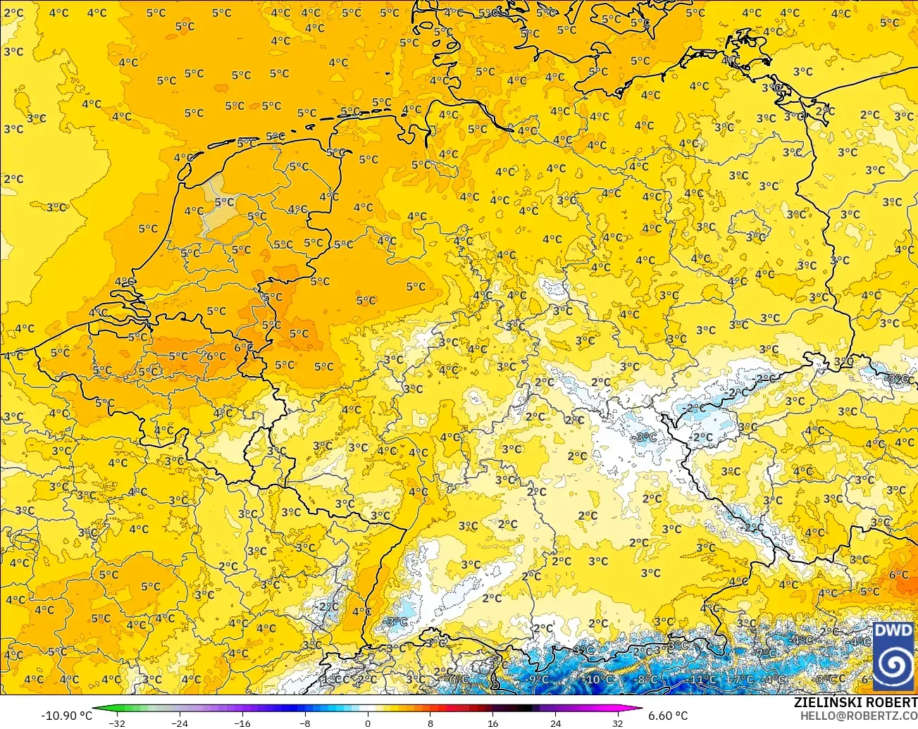 ICON Germany 2 km model - Germany, Temperature at 850hPa Anomaly