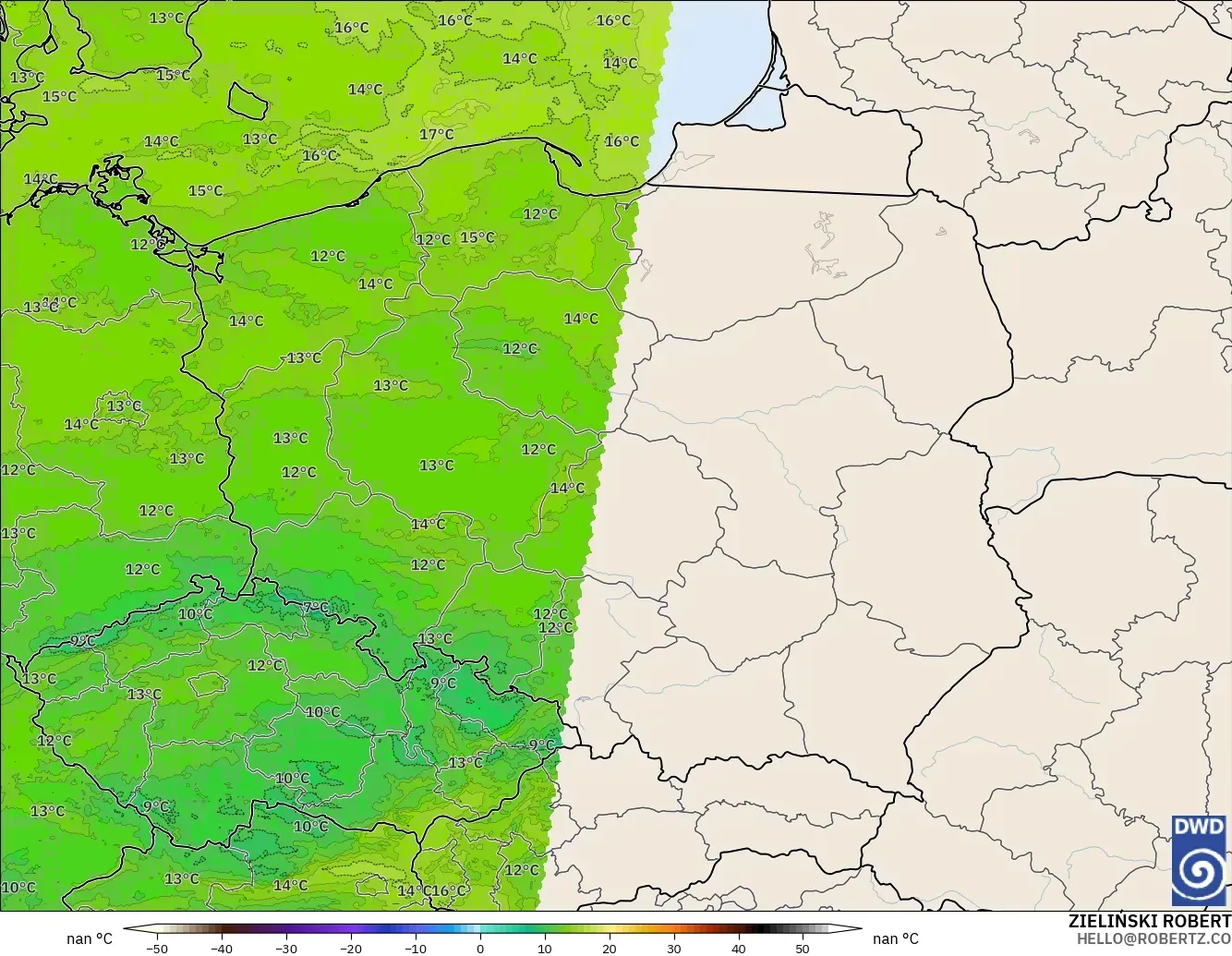 ICON Germany 2 km model - Poland, Dewpoint at 2m
