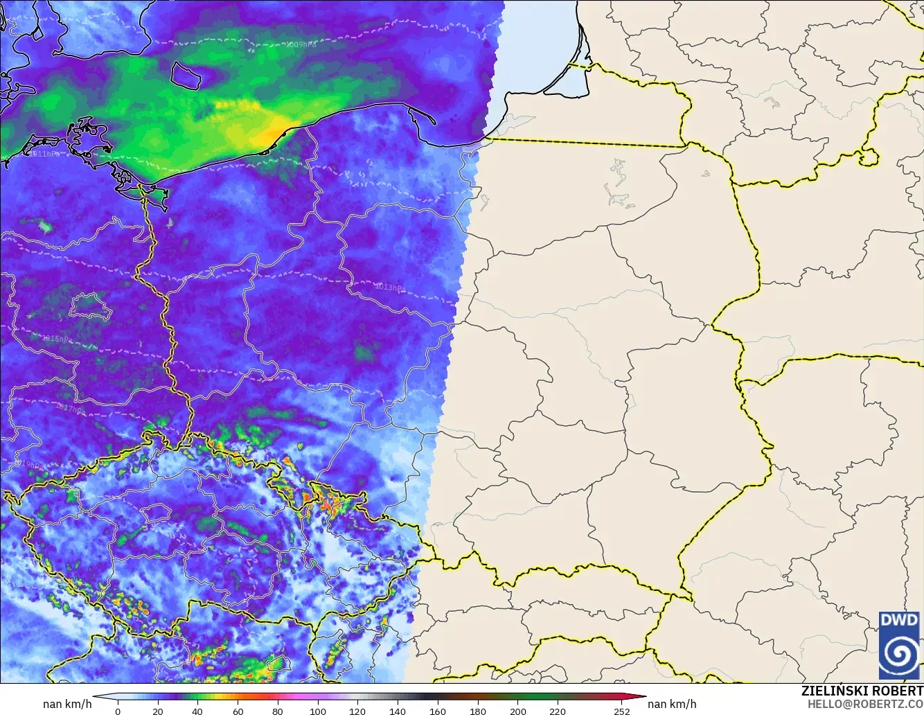 ICON Germany 2 km model - Poland, Wind Gusts Peak