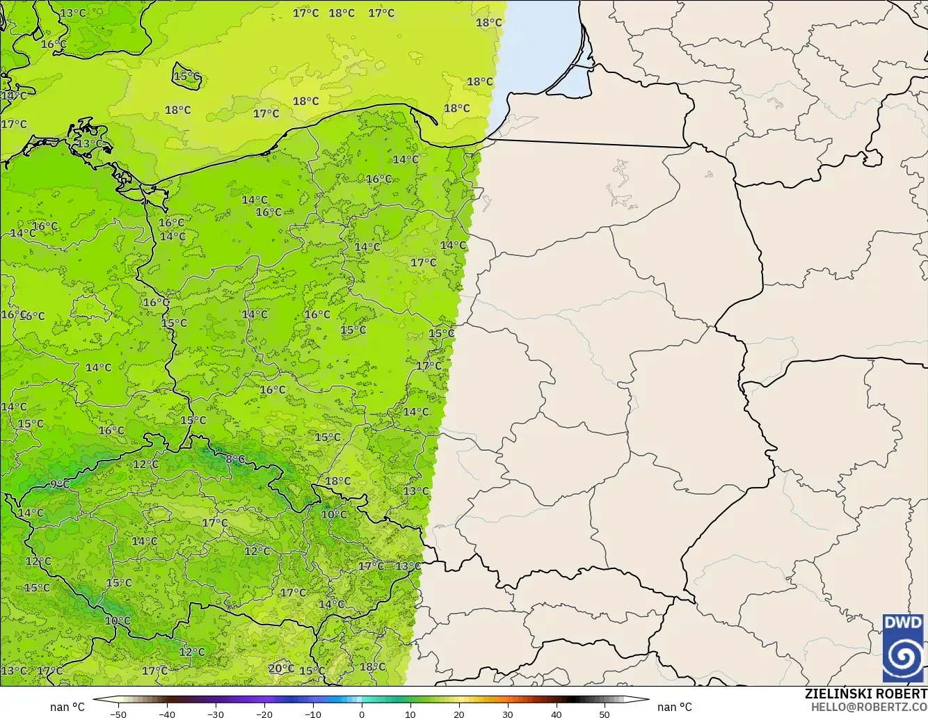 ICON Germany 2 km model - Poland, Temperature at 2m