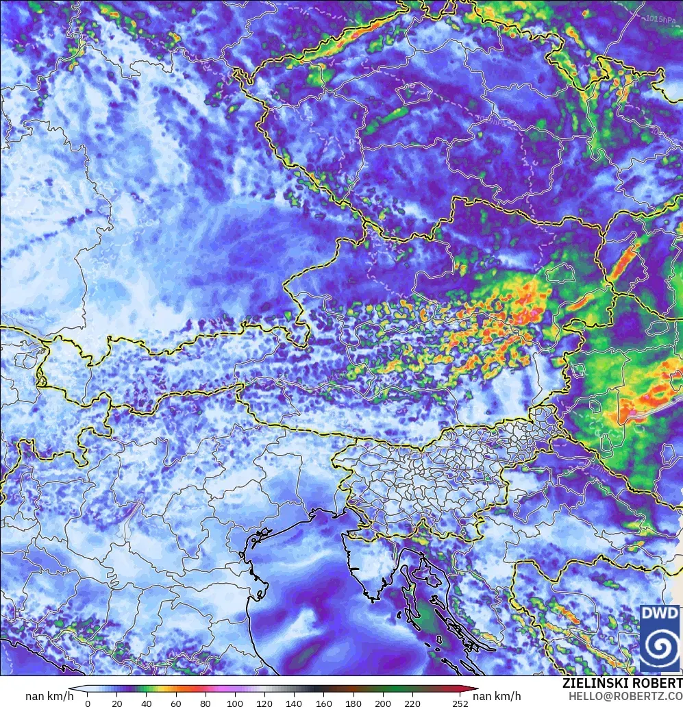 ICON Germany 2 km model - Austria, Wind Gusts Peak