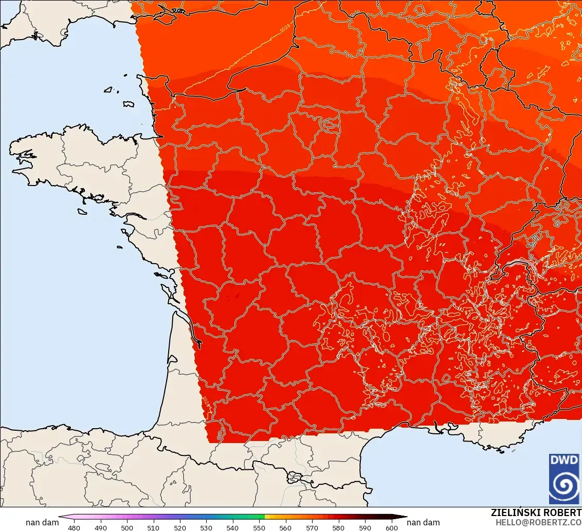 ICON Germany 2 km model - France, Geopotential height at 500hPa
