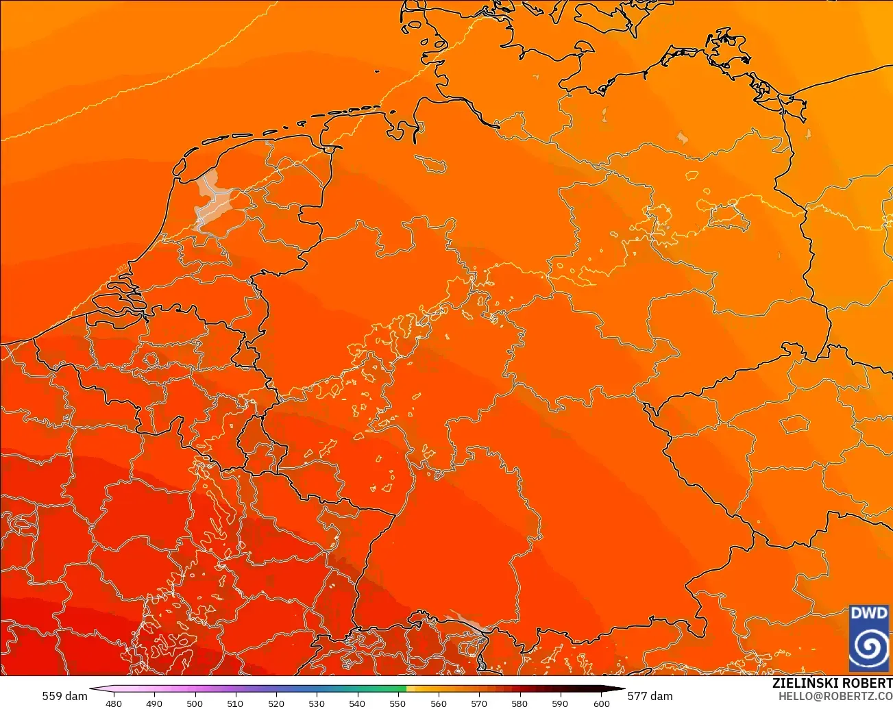 ICON Germany 2 km model - Germany, Geopotential height at 500hPa