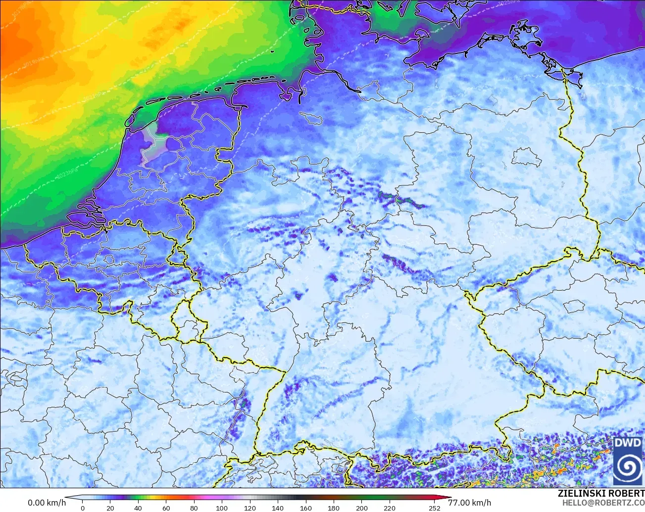 ICON Germany 2 km model - Germany, Wind Gusts