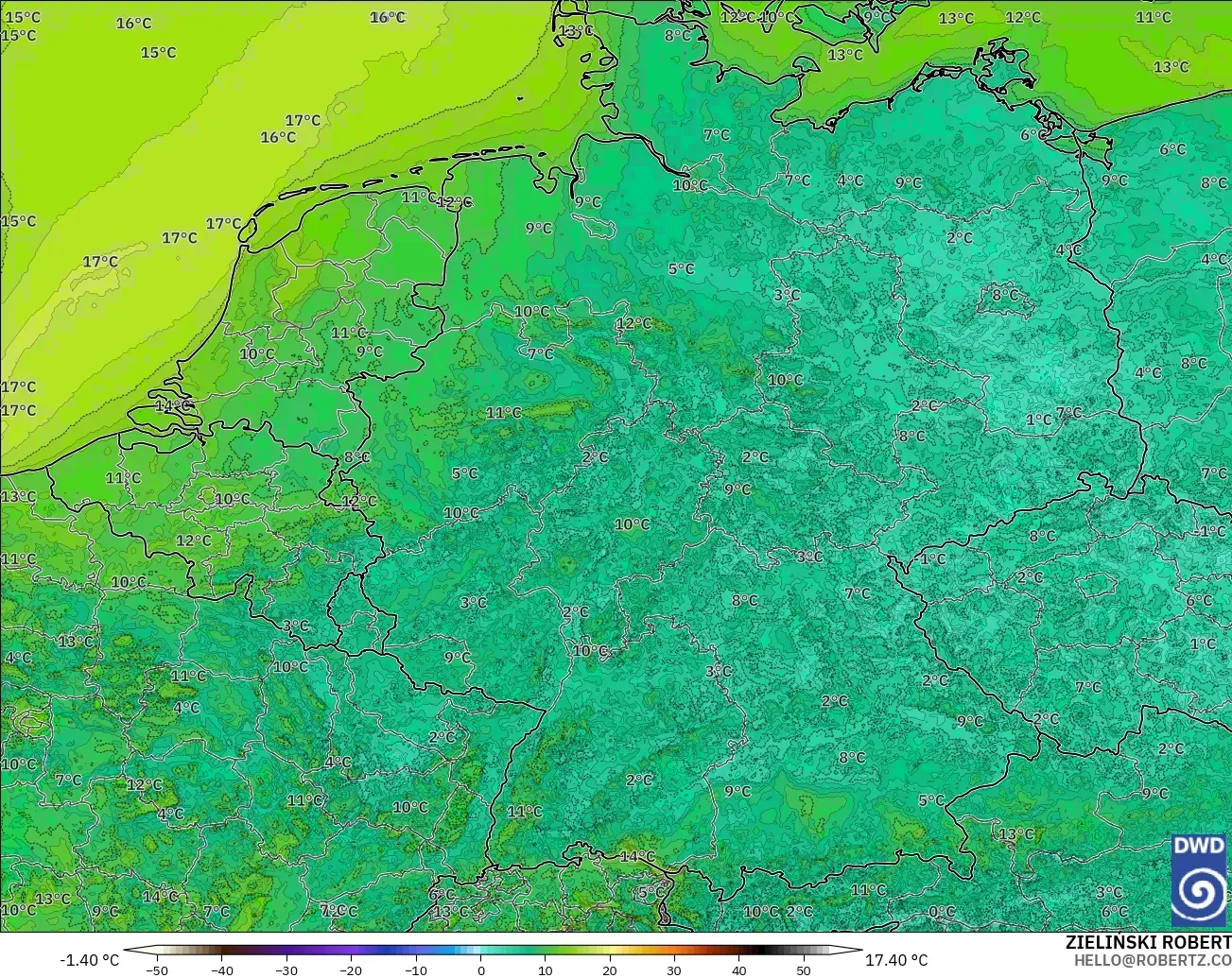 ICON Germany 2 km model - Germany, Temperature at 2m