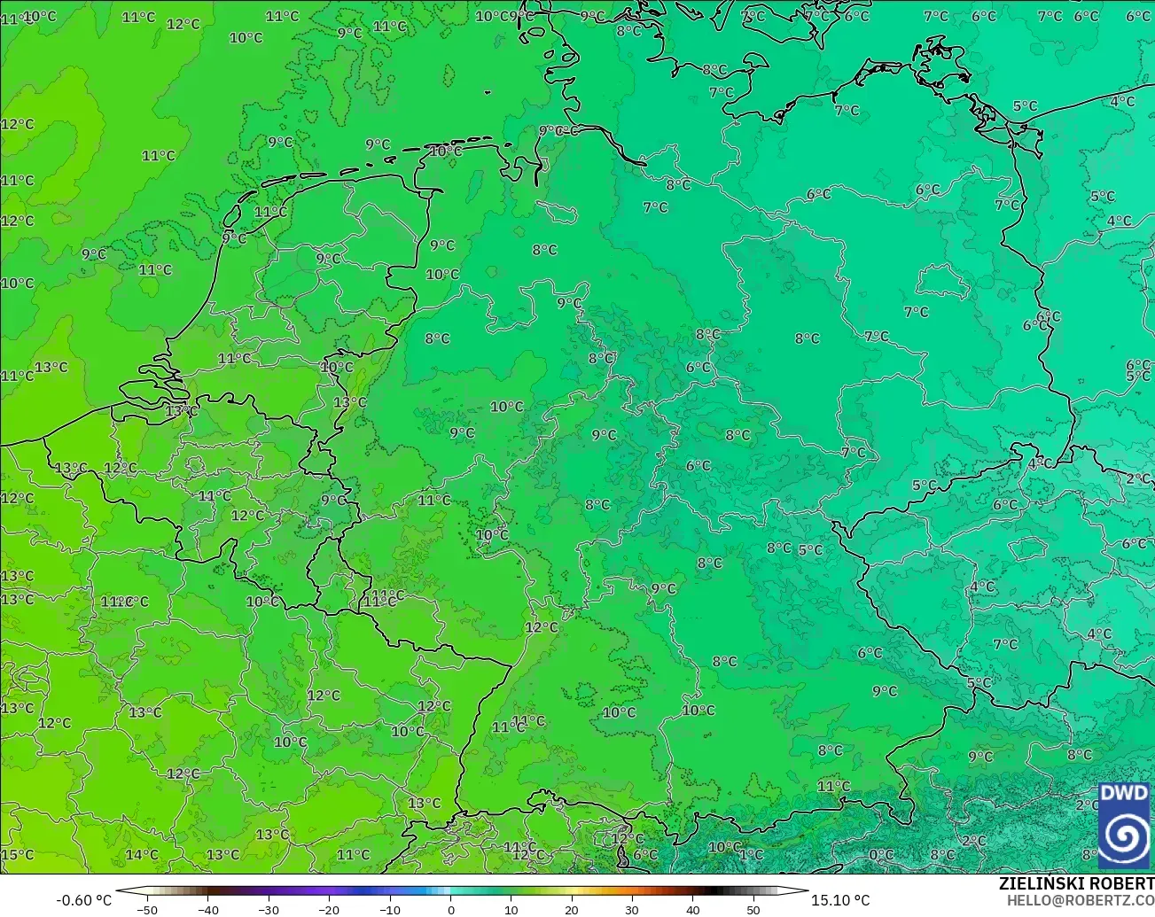 ICON Germany 2 km model - Germany, Temperature at 850hPa