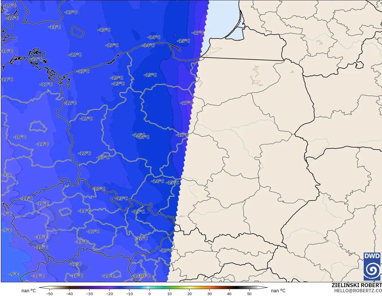 ICON Germany 2 km model - Poland, Temperature at 500hPa