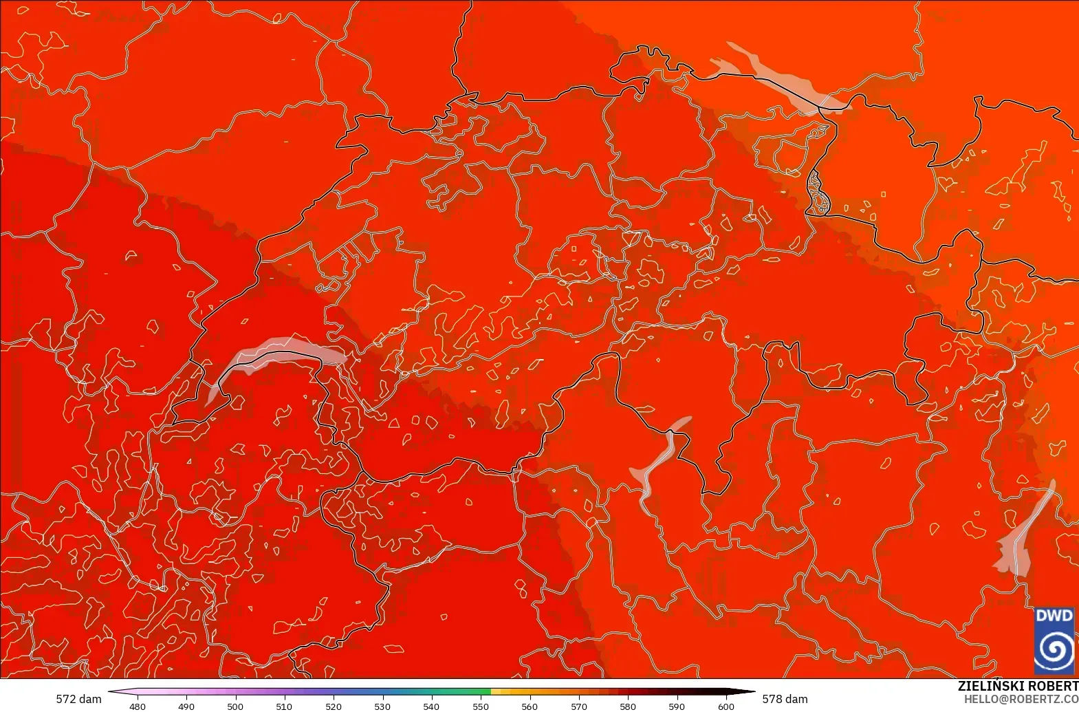 ICON Germany 2 km model - Switzerland, Geopotential height at 500hPa