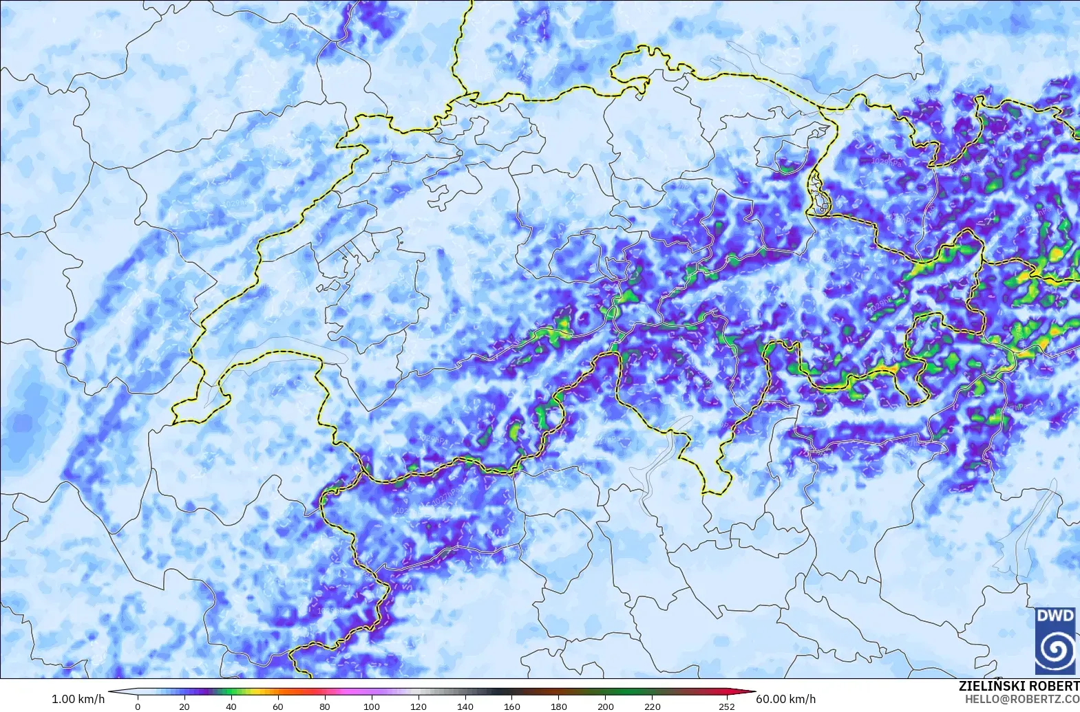 ICON Germany 2 km model - Switzerland, Wind Gusts
