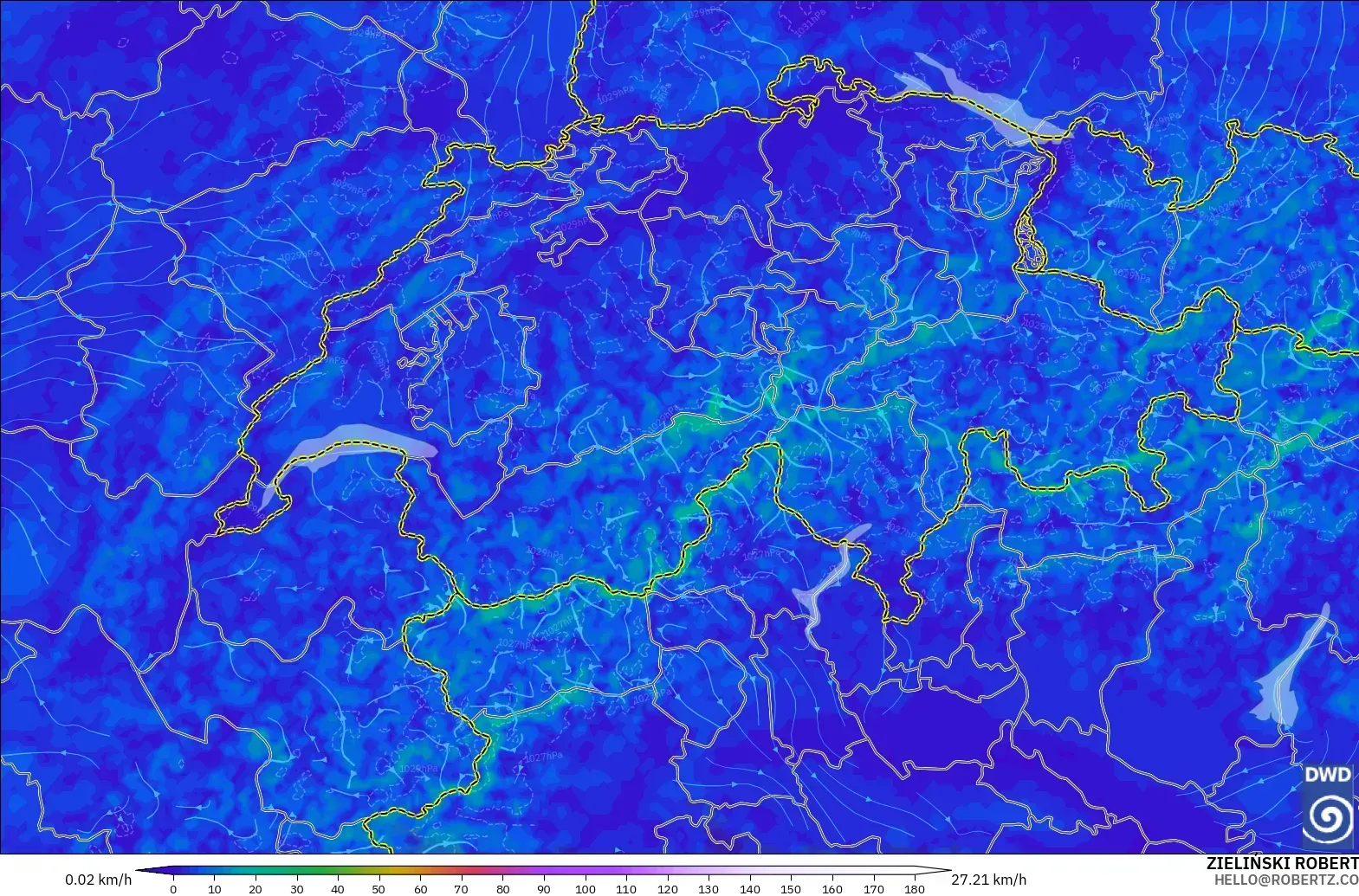 ICON Germany 2 km model - Switzerland, Wind at 10m