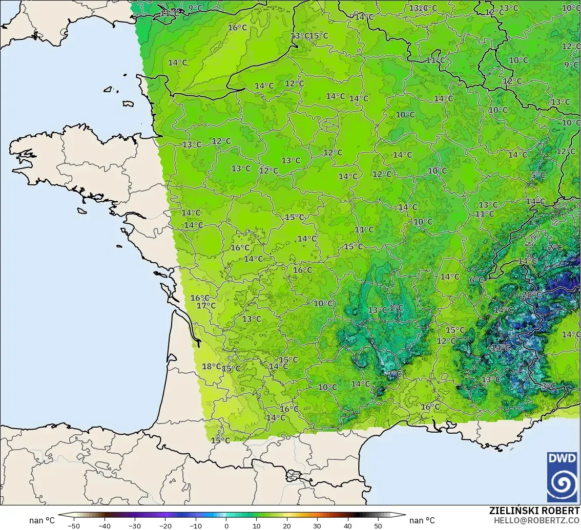 ICON Germany 2 km model - France, Dewpoint at 2m