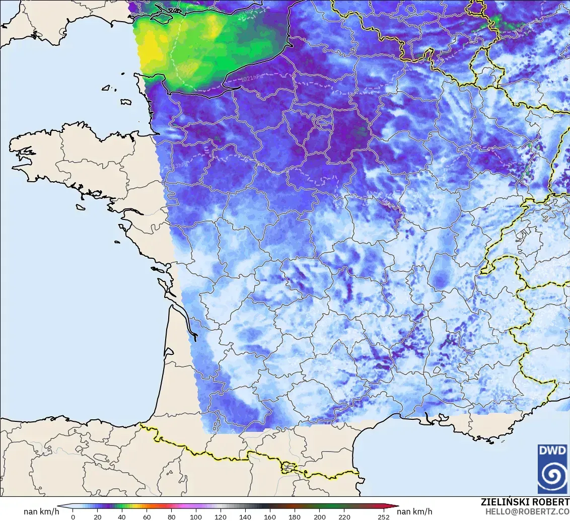 ICON Germany 2 km model - France, Wind Gusts Peak