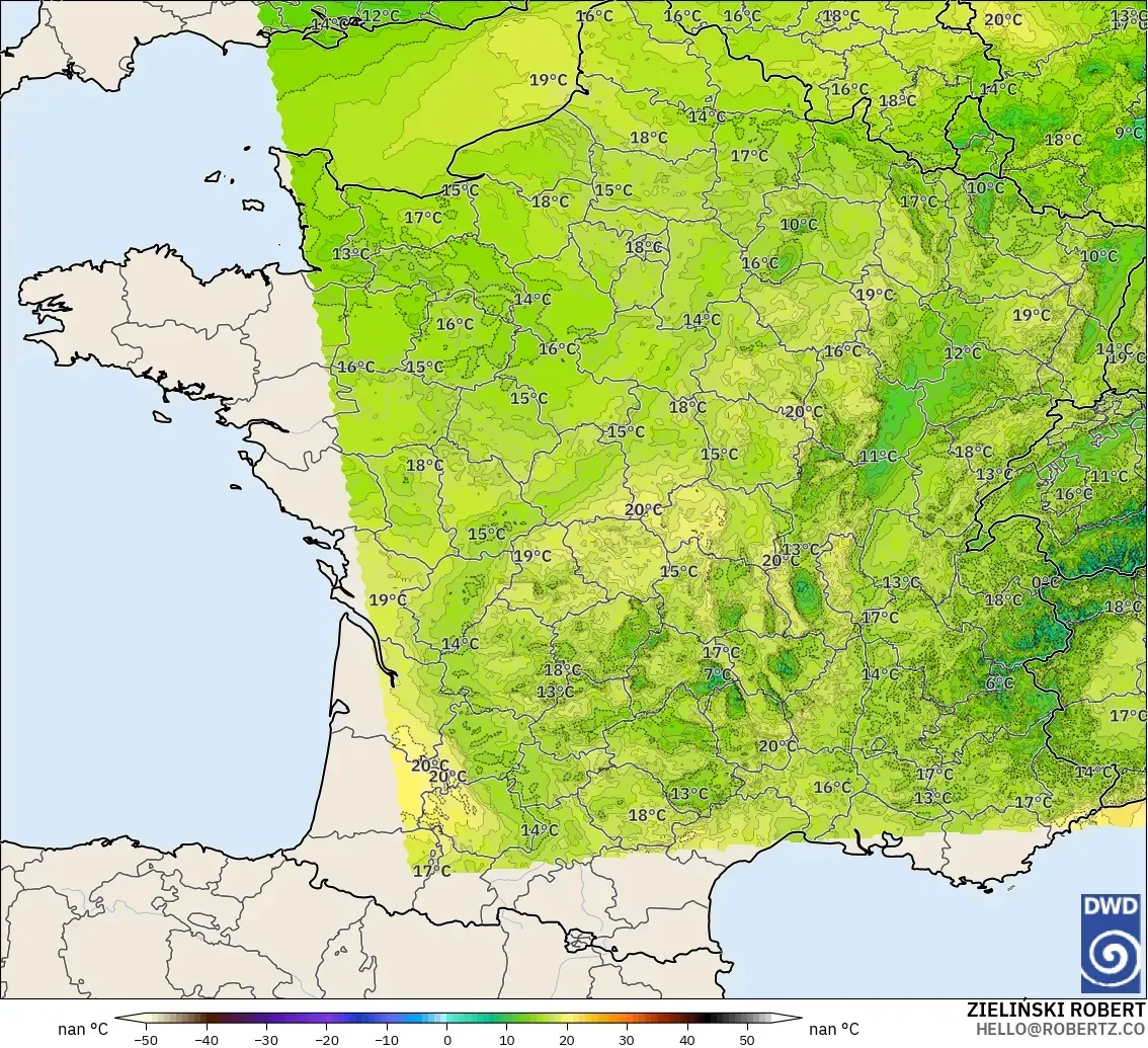 ICON Germany 2 km model - France, Temperature at 2m
