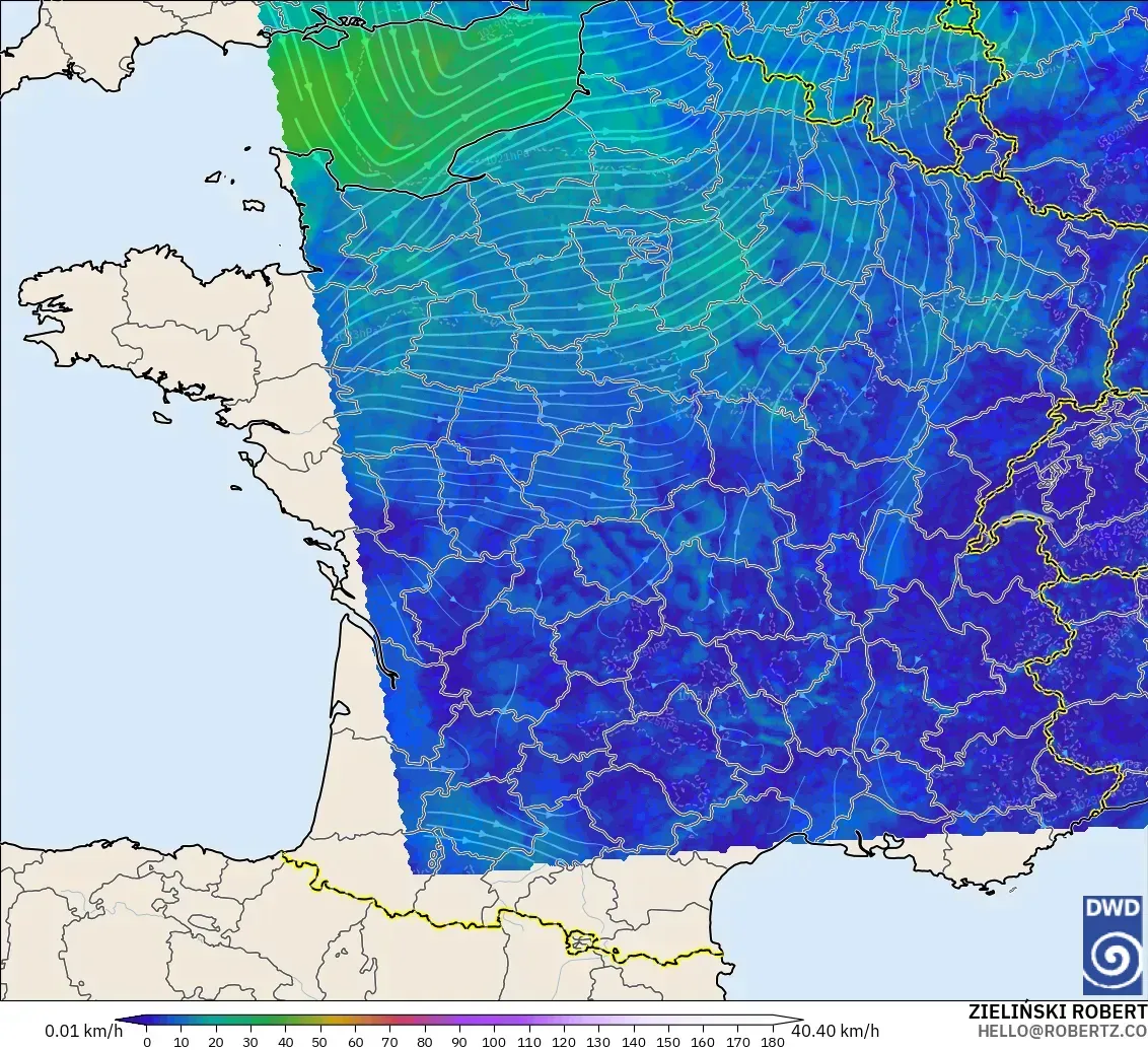 ICON Germany 2 km model - France, Wind at 10m