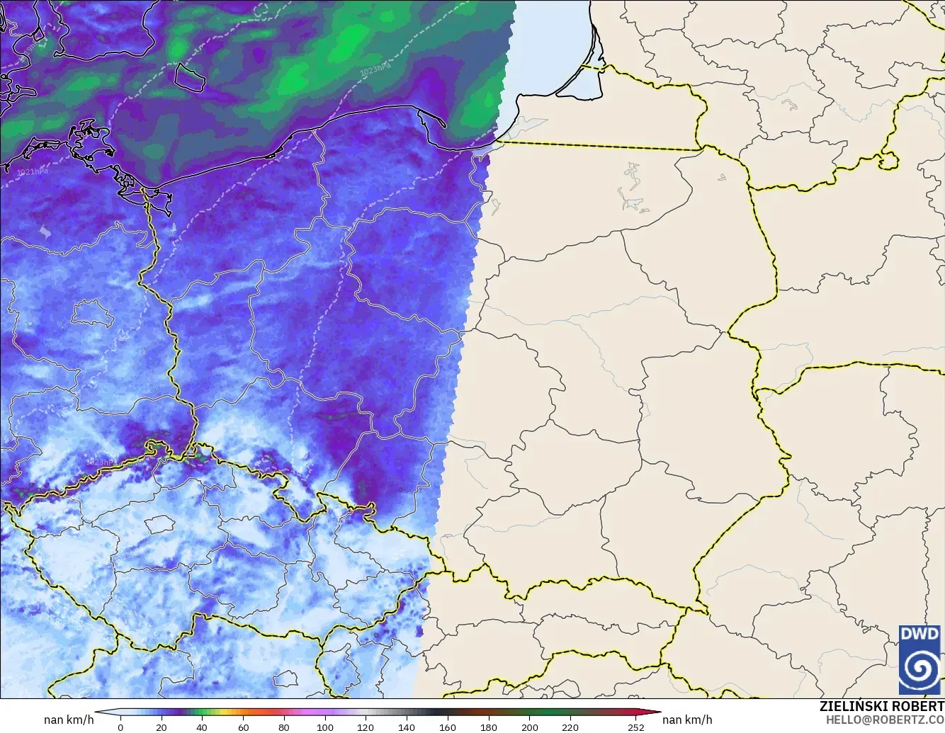 ICON Germany 2 km model - Poland, Wind Gusts Peak