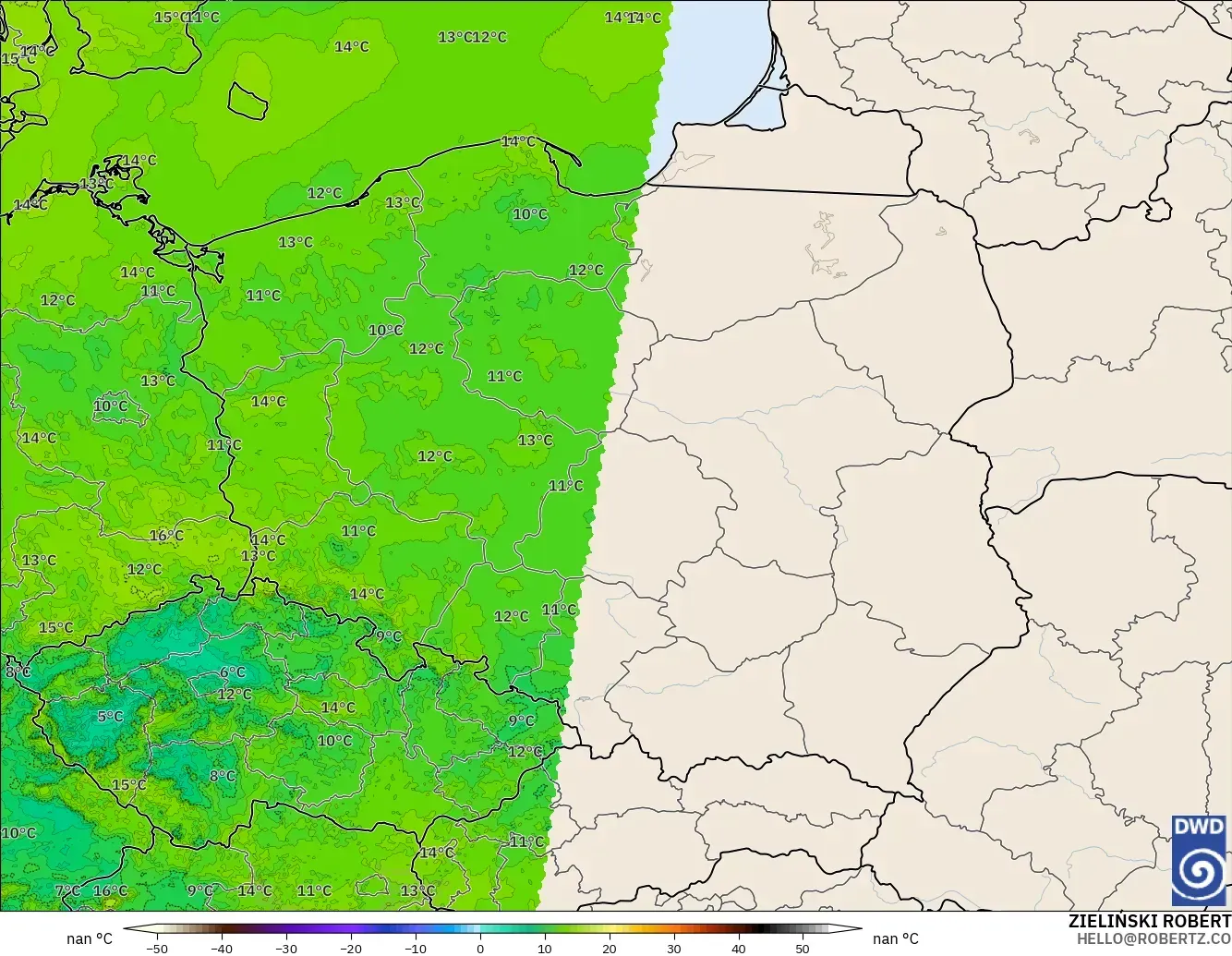 ICON Germany 2 km model - Poland, Temperature at 2m