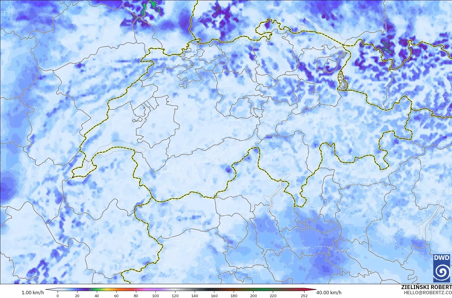 ICON Germany 2 km model - Switzerland, Wind Gusts Peak