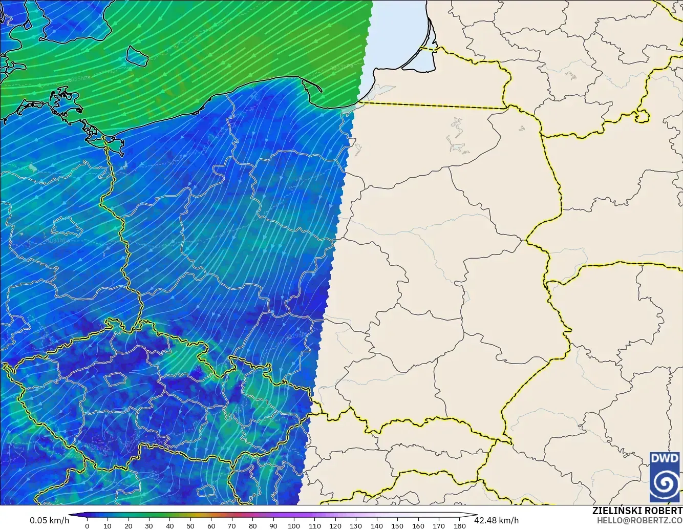 ICON Germany 2 km model - Poland, Wind at 10m