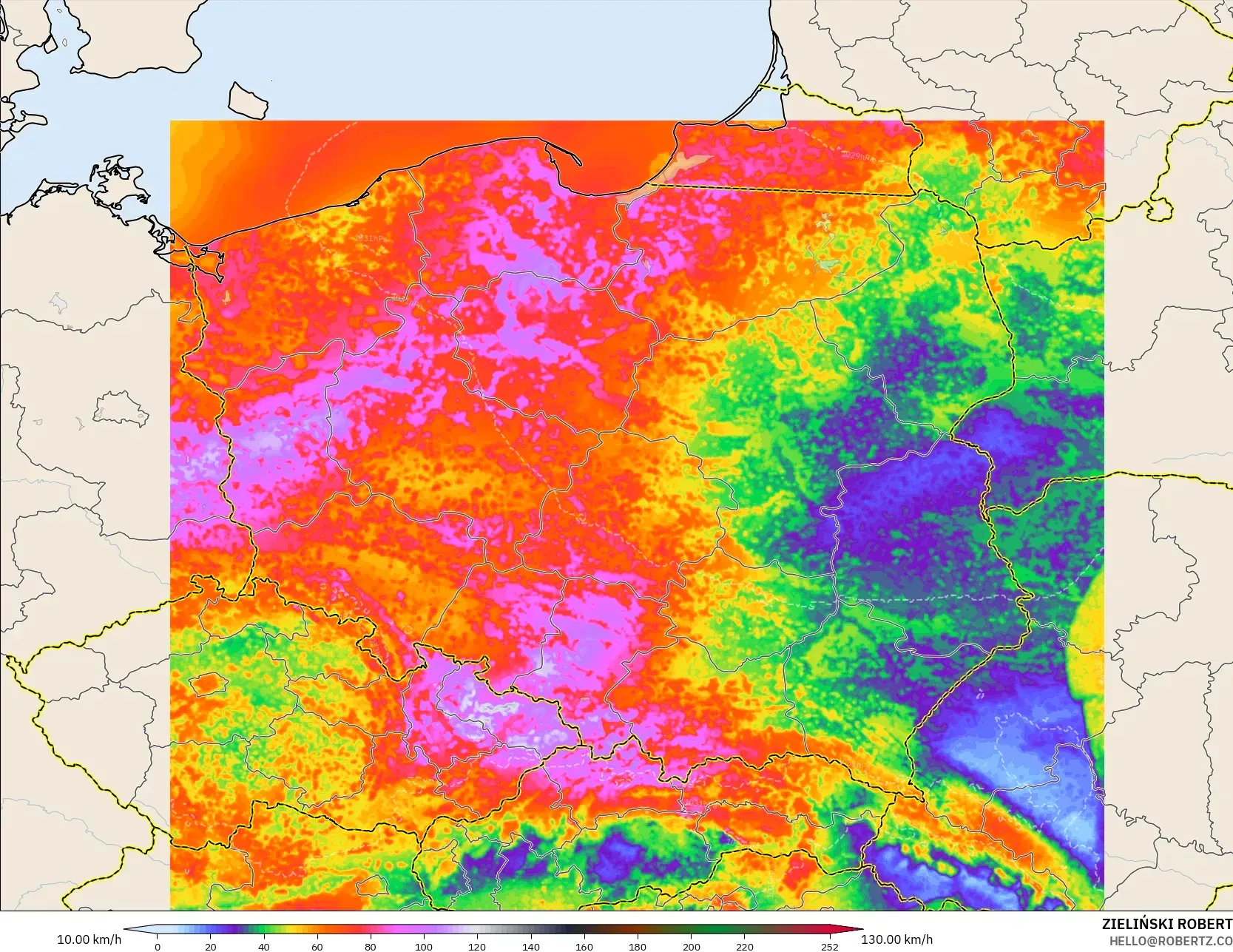 ICON Poland 2 km model - Poland, Wind Gusts Peak