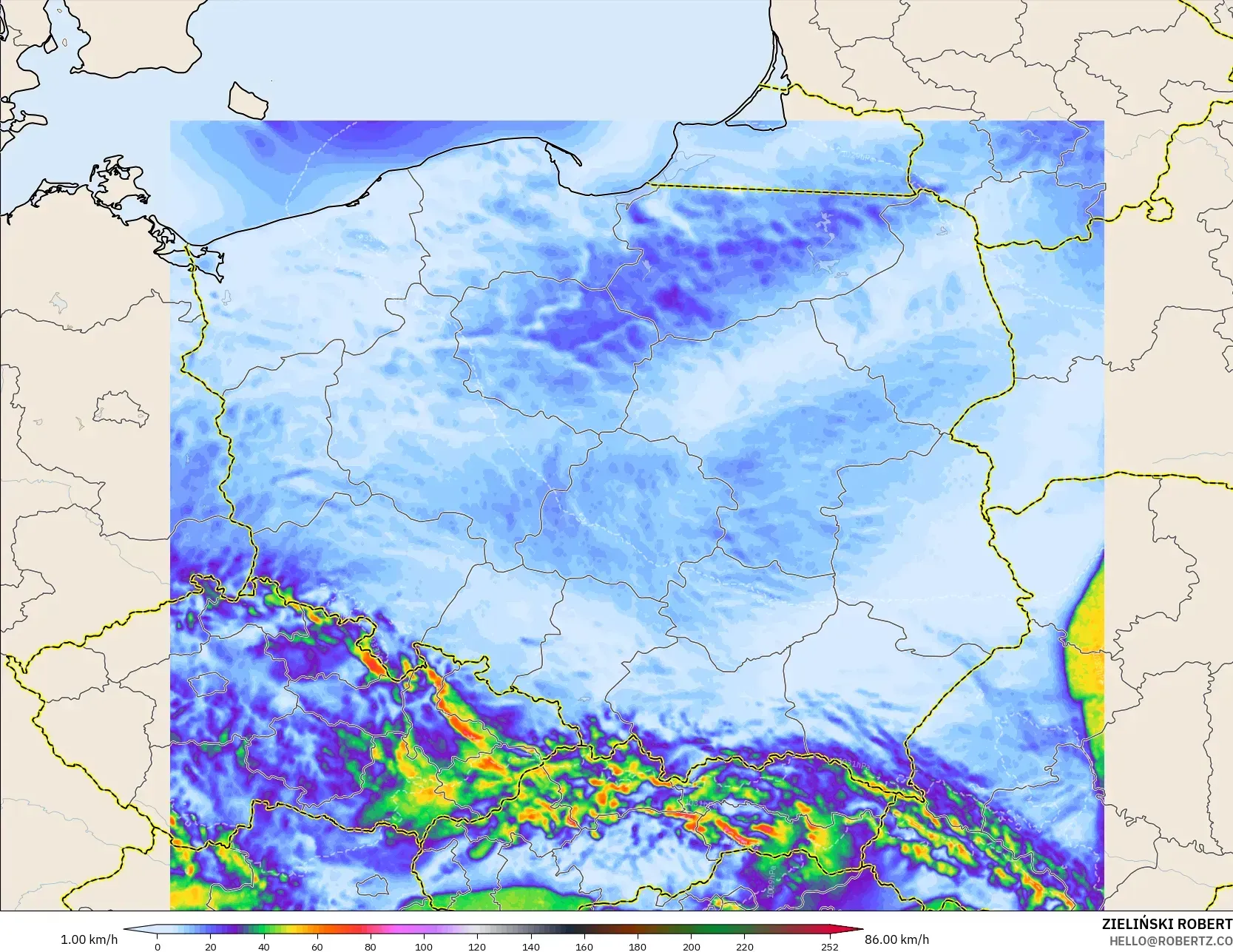 ICON Poland 2 km model - Poland, Wind Gusts