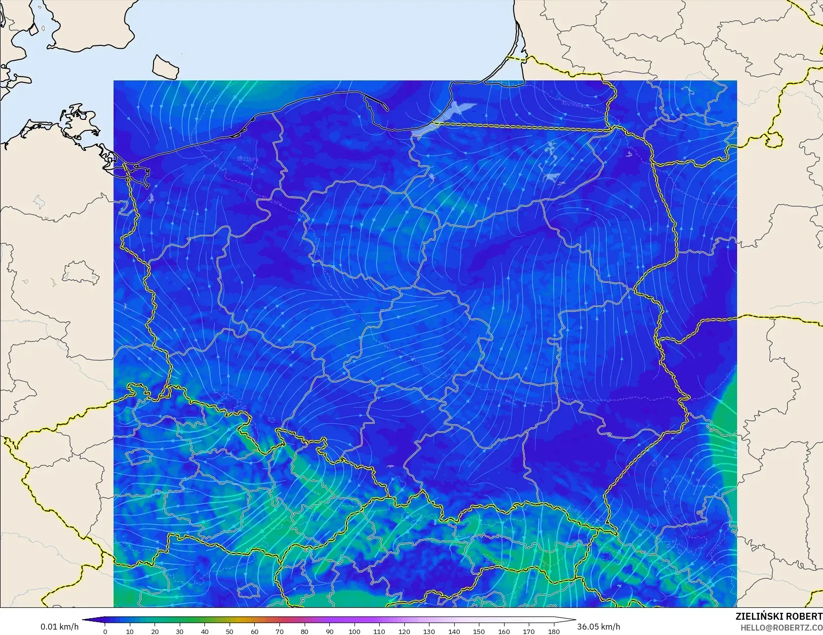 ICON Poland 2 km model - Poland, Wind at 10m