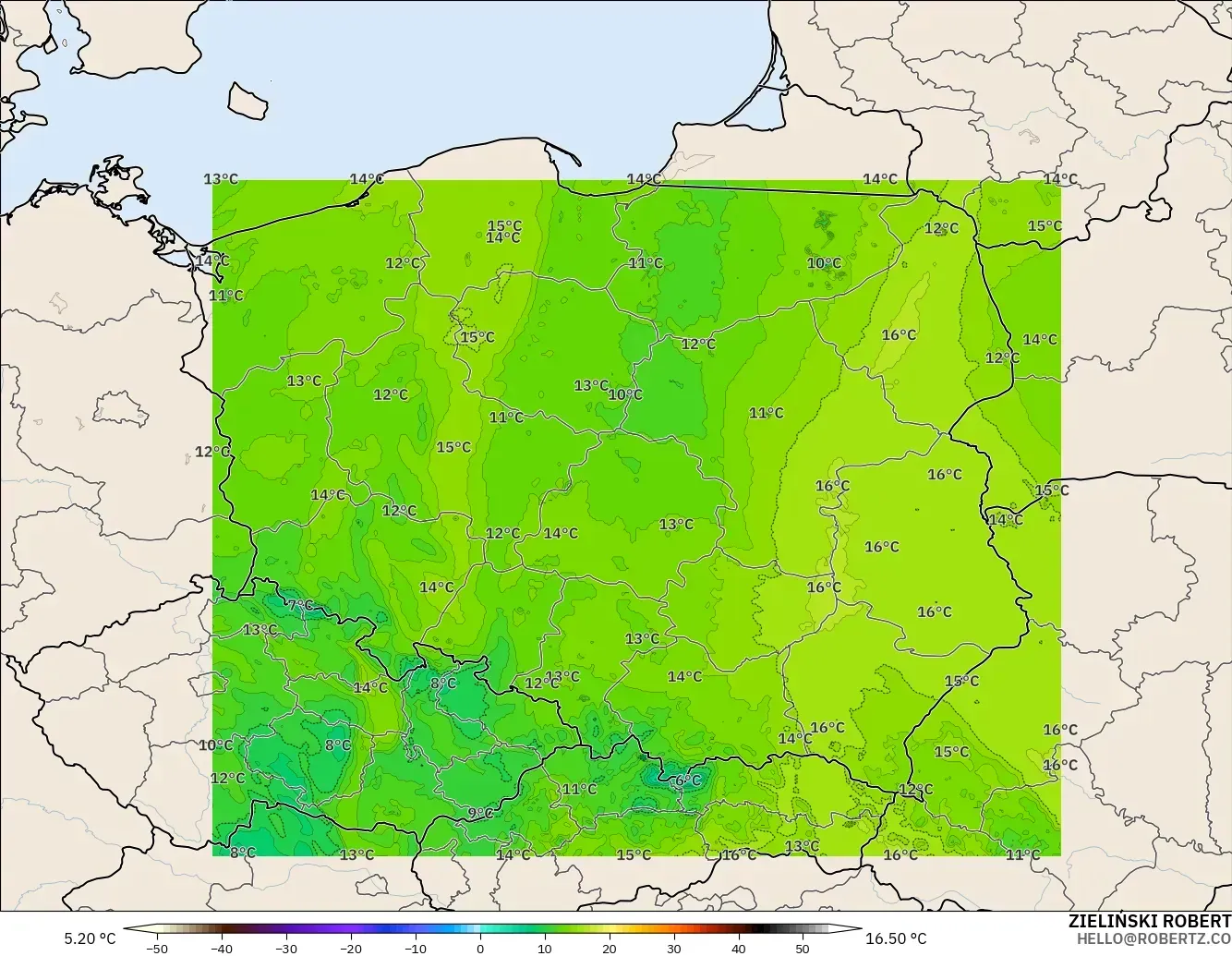 ICON Poland 2 km modelo - Poland, Dewpoint at 2m