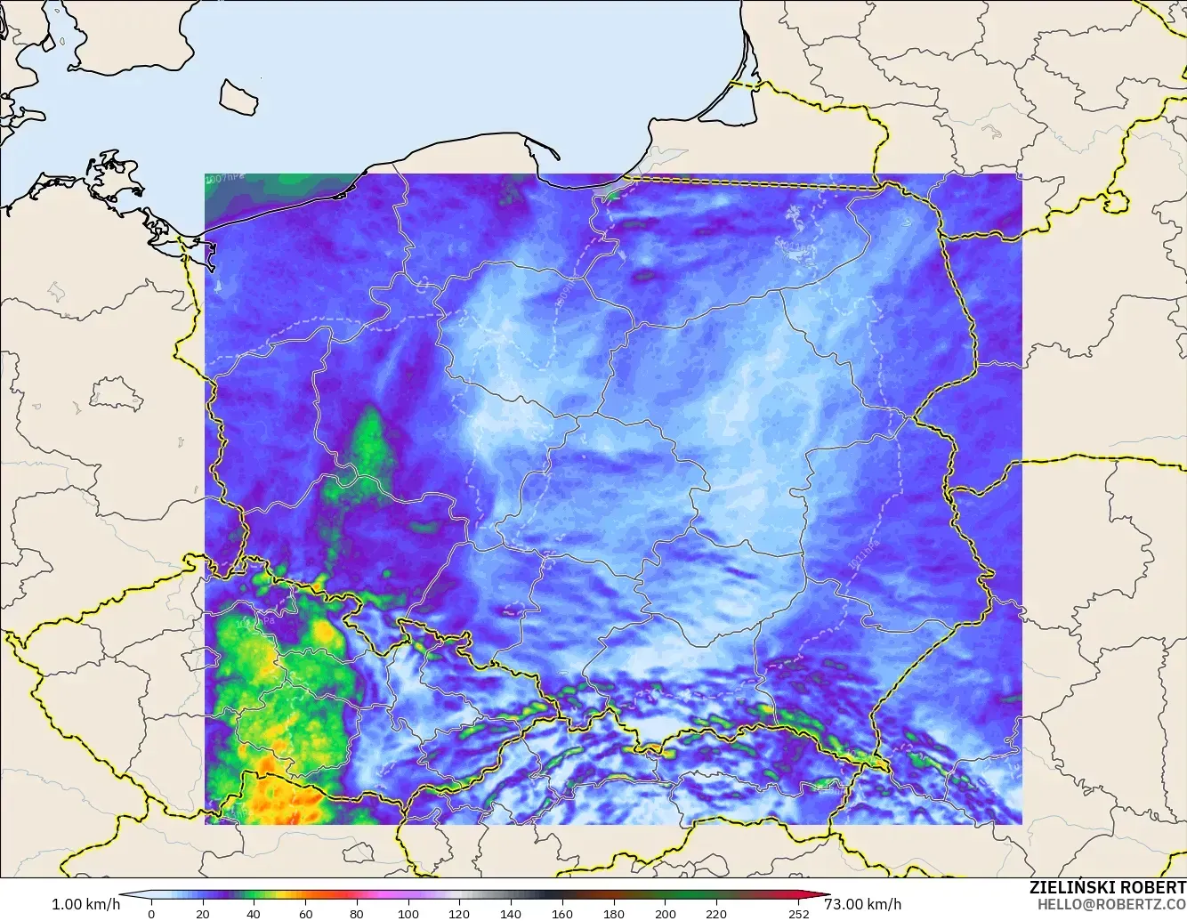 ICON Poland 2 km modelo - Poland, Wind Gusts