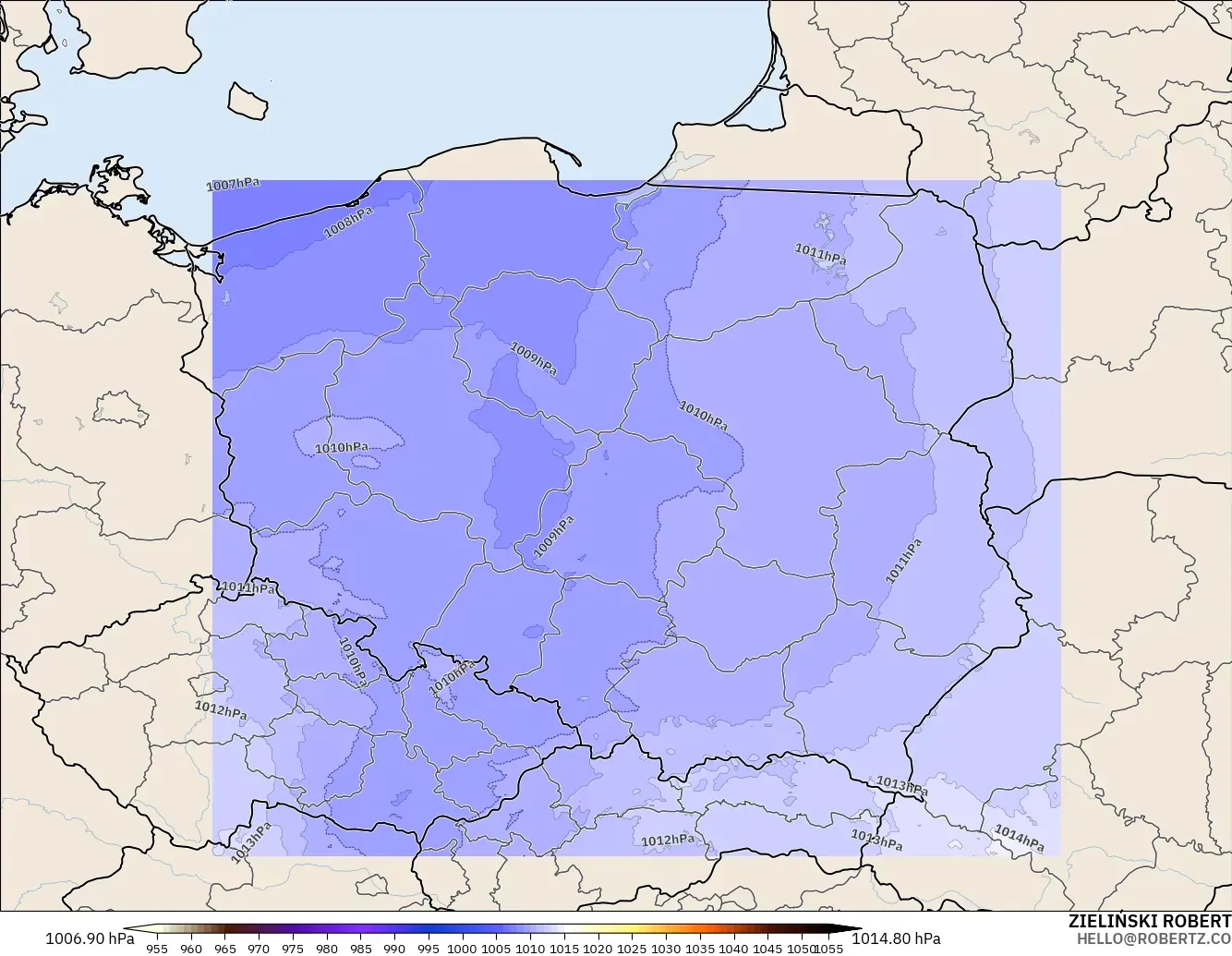 ICON Poland 2 km modelo - Poland, Pressure