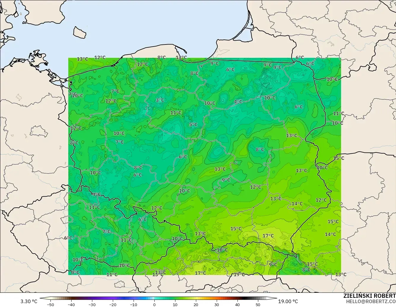 ICON Poland 2 km model - Poland, Dewpoint at 2m
