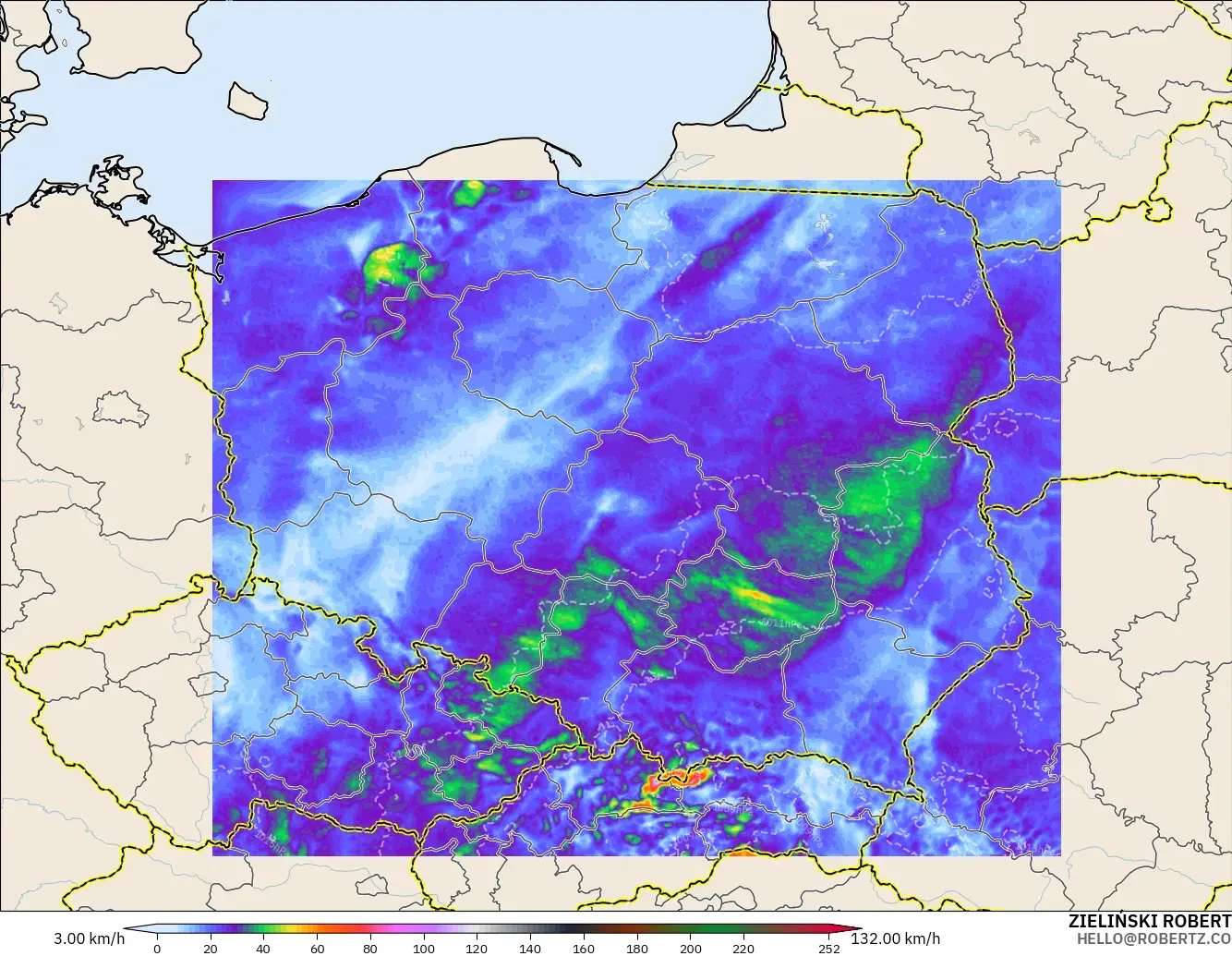 ICON Poland 2 km model - Poland, Wind Gusts