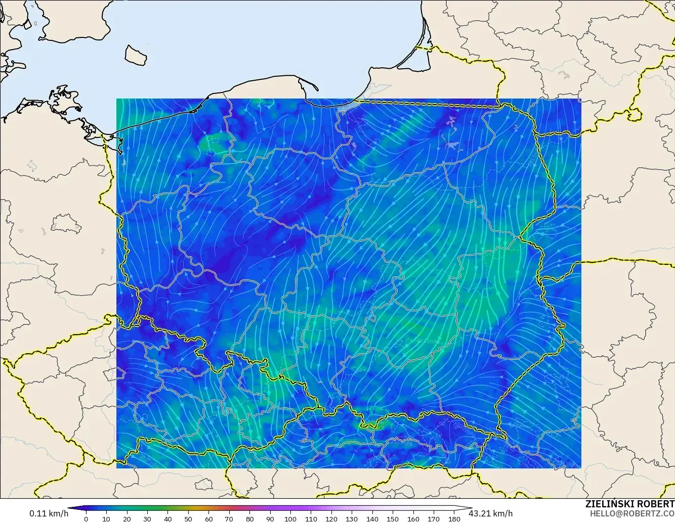 ICON Poland 2 km model - Poland, Wind at 10m