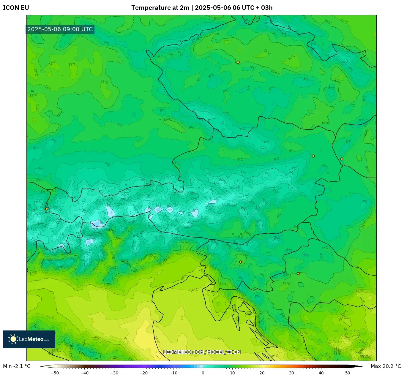 ICON - Austria, Temperature at 2m ICON - Austria, Temperature at 2m