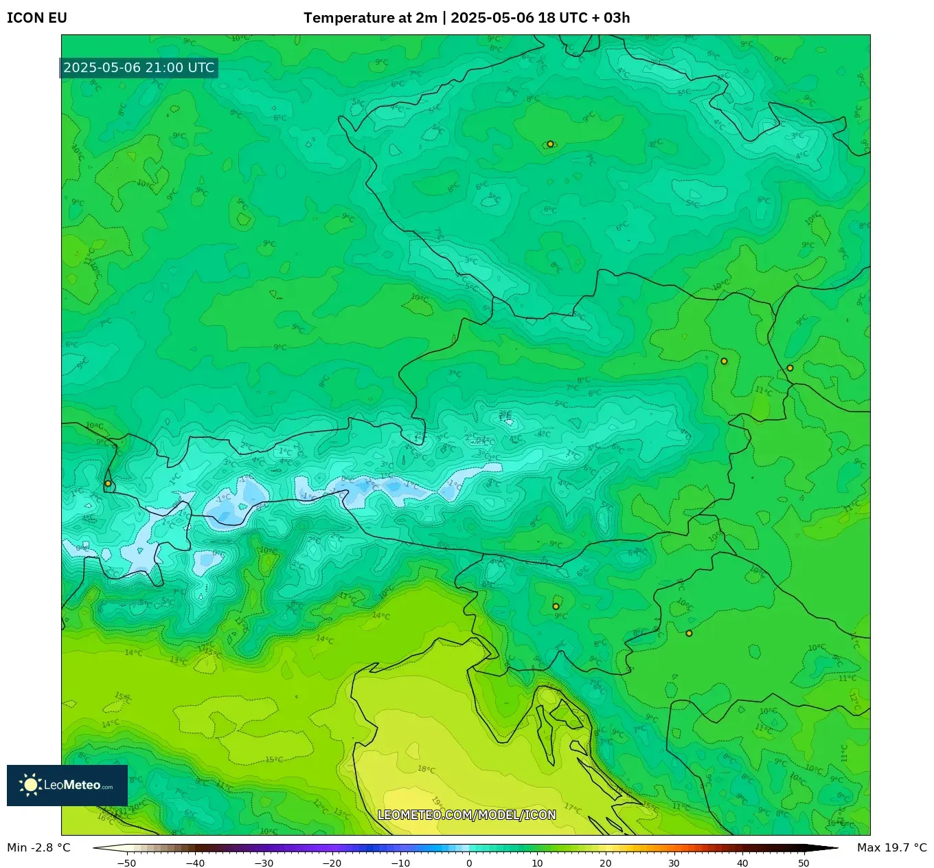 ICON - Austria, Temperature at 2m ICON - Austria, Temperature at 2m
