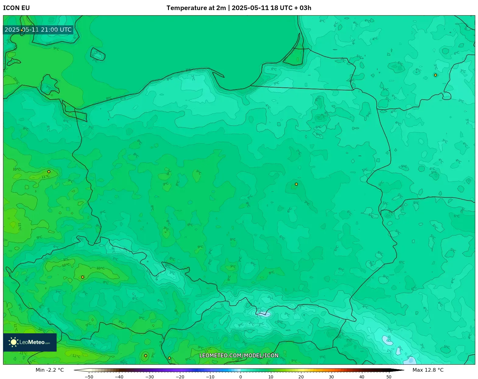 ICON - Poland, Temperature at 2m ICON - Poland, Temperature at 2m