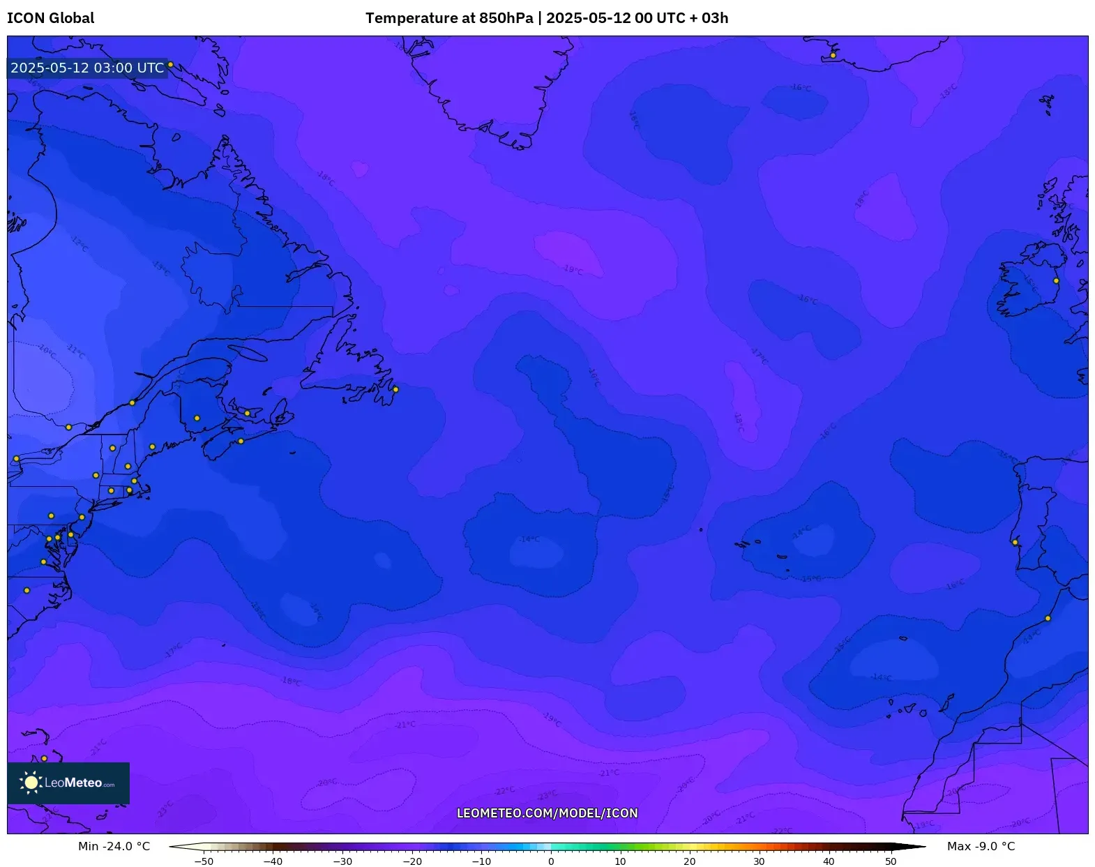 ICON - North Atlantic, Temperature at 850hPa ICON - North Atlantic, Temperature at 850hPa