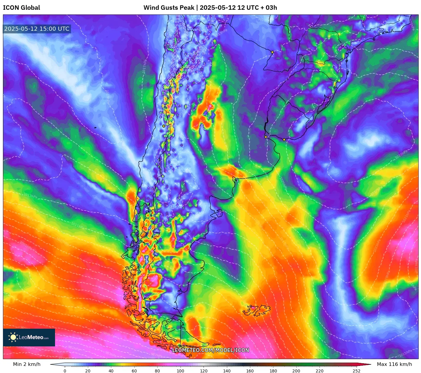 ICON - Argentina, Wind Gusts Peak ICON - Argentina, Wind Gusts Peak