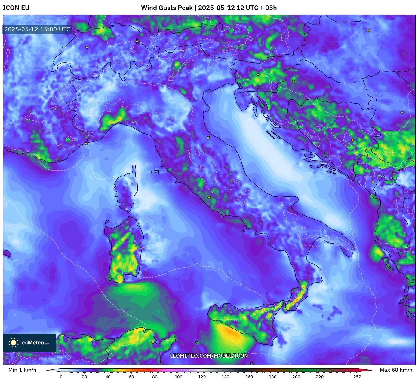 ICON - Italy, Wind Gusts Peak ICON - Italy, Wind Gusts Peak