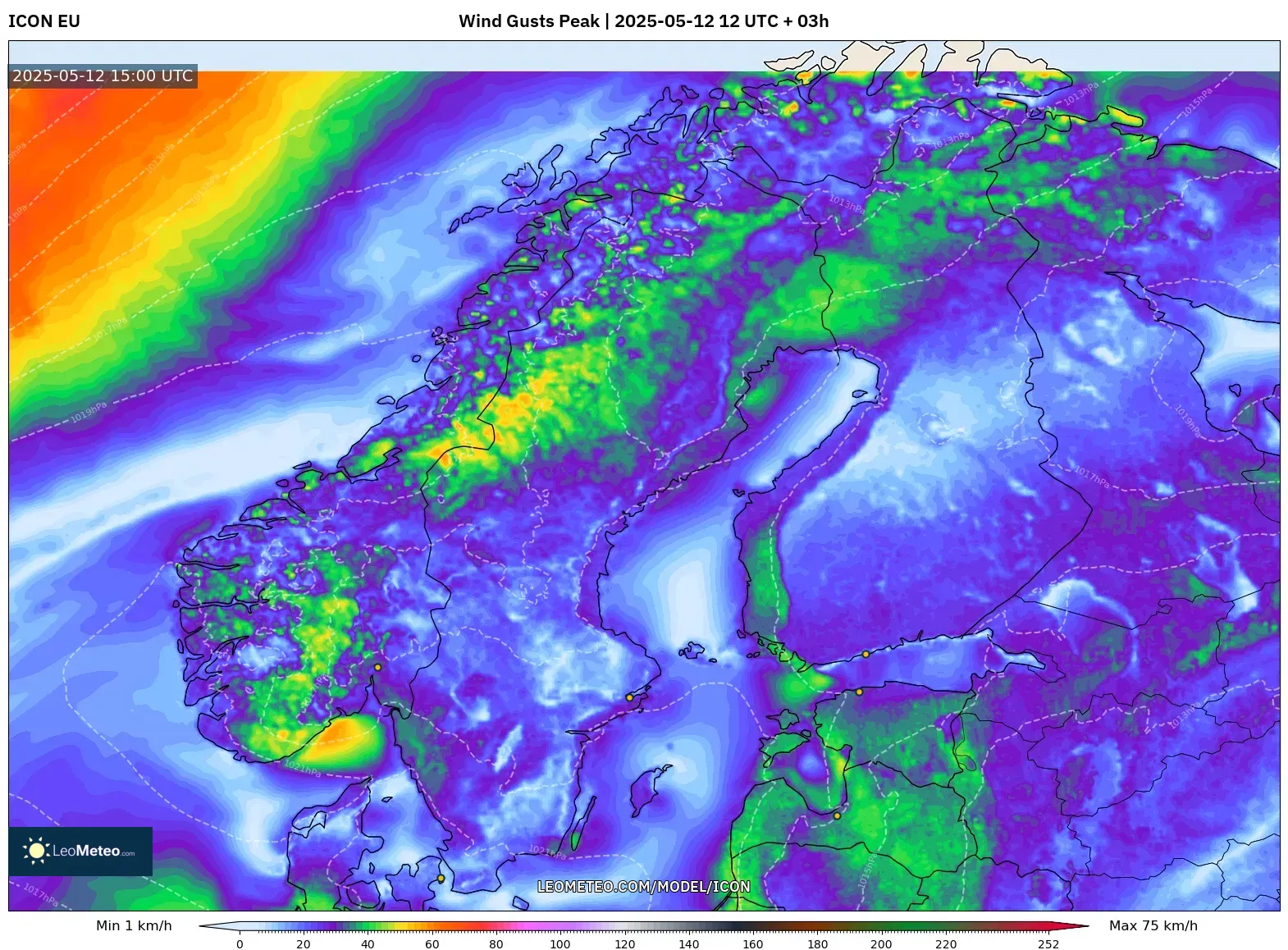 ICON - Scandinavia, Wind Gusts Peak ICON - Scandinavia, Wind Gusts Peak