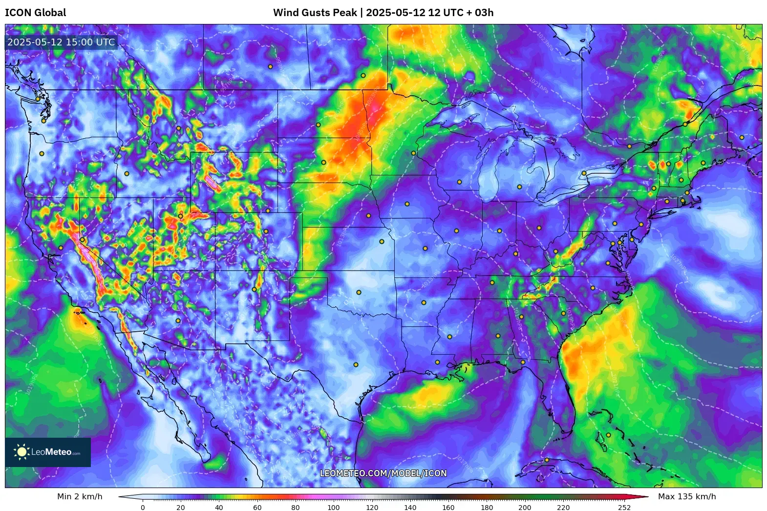 ICON - United States, Wind Gusts Peak ICON - United States, Wind Gusts Peak