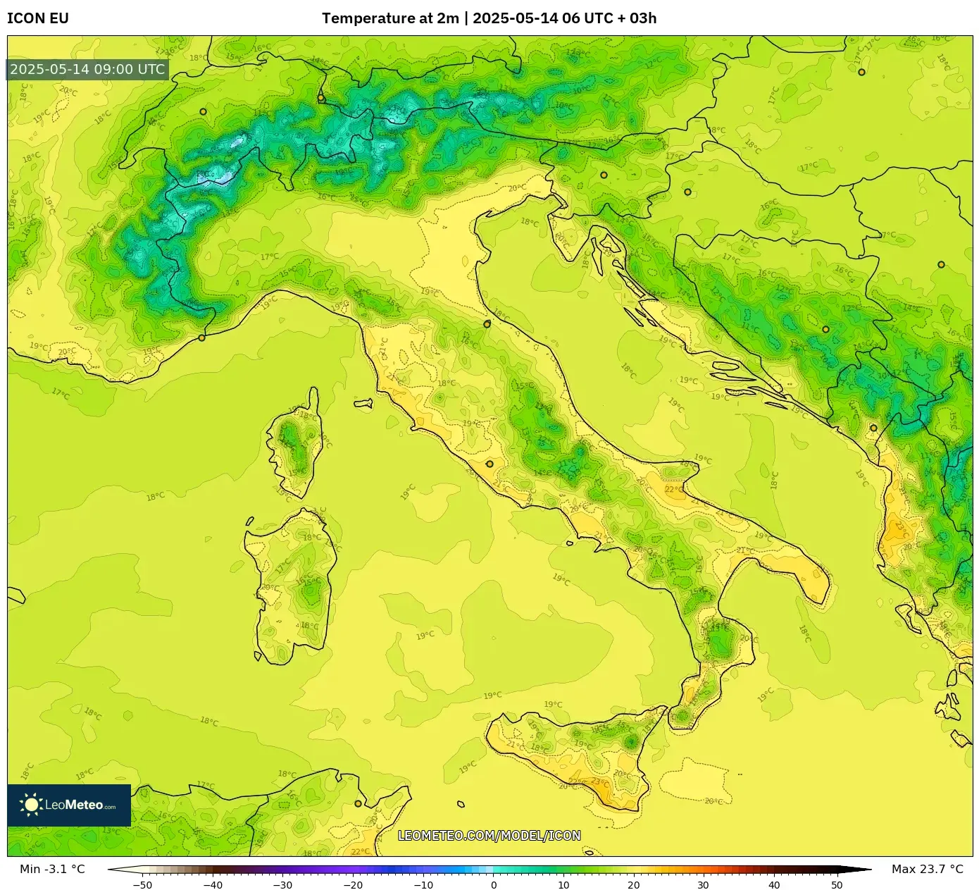 ICON model - Italy, Temperature at 2m ICON model - Italy, Temperature at 2m