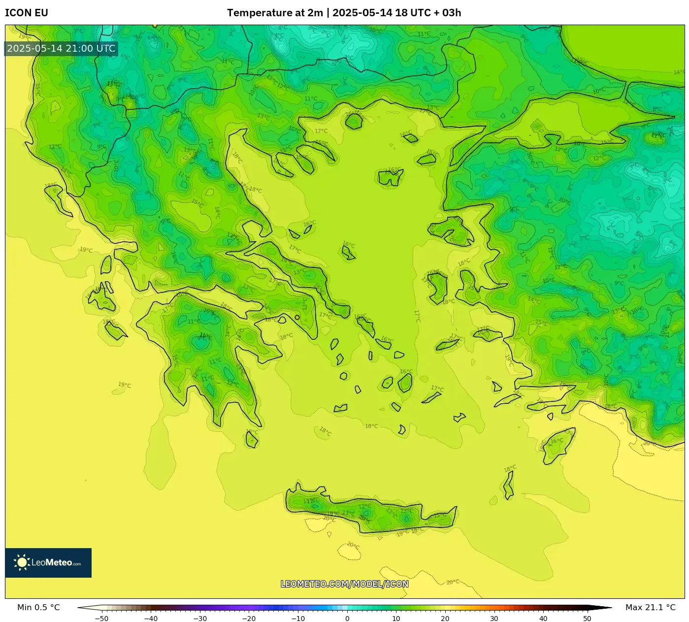 ICON model - Greece, Temperature at 2m ICON model - Greece, Temperature at 2m