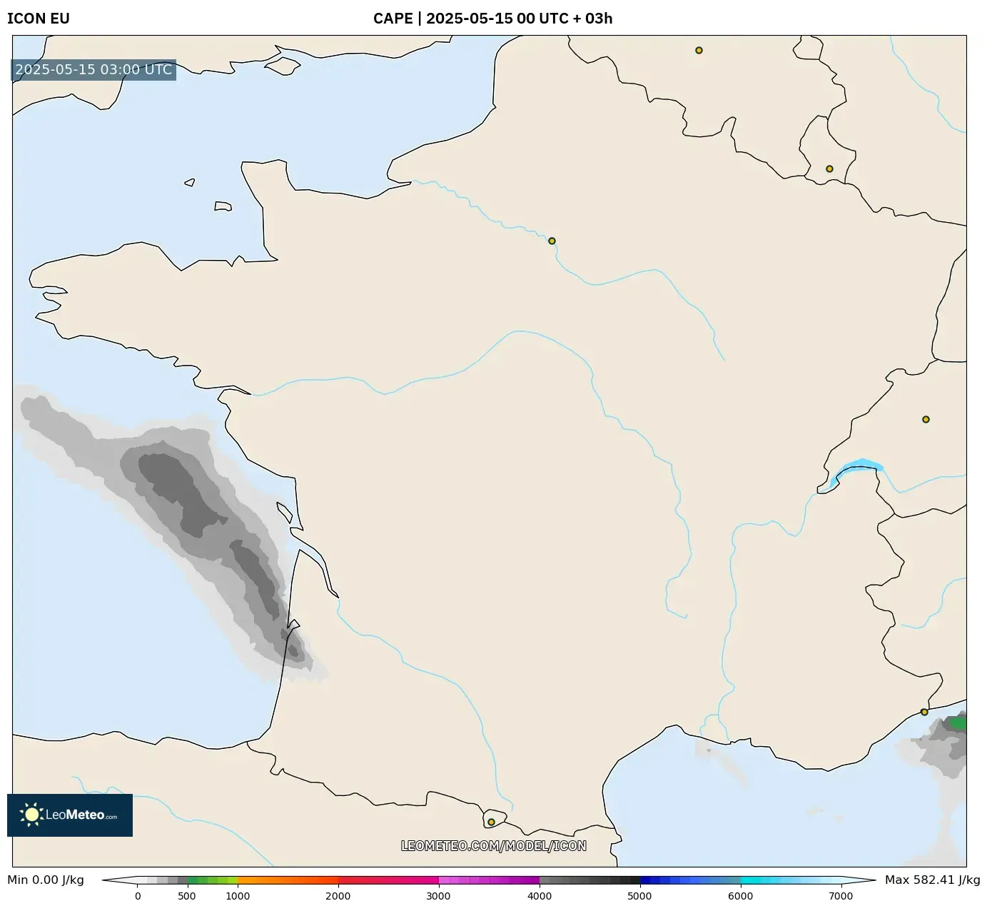 ICON model - France, CAPE ICON model - France, CAPE