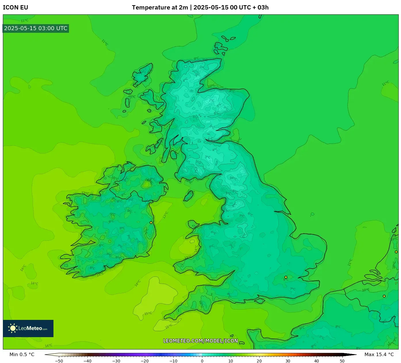 ICON model - United Kingdom, Temperature at 2m ICON model - United Kingdom, Temperature at 2m