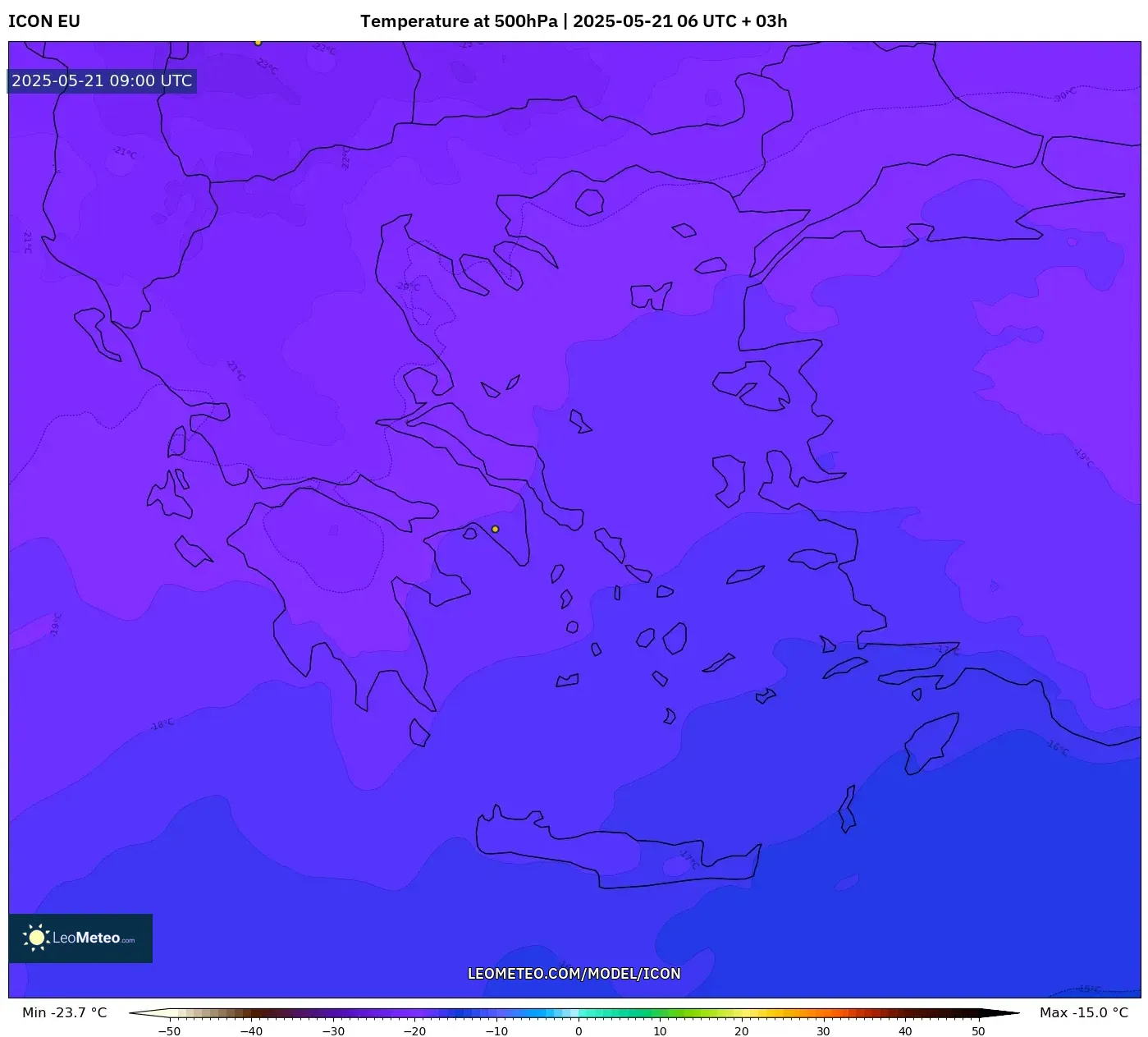 ICON model - Greece, Temperature at 500hPa ICON model - Greece, Temperature at 500hPa