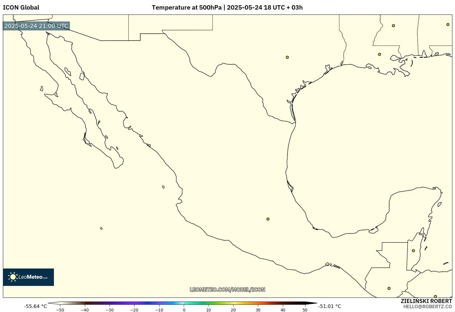 ICON model - Mexico, Temperature at 500hPa ICON model - Mexico, Temperature at 500hPa