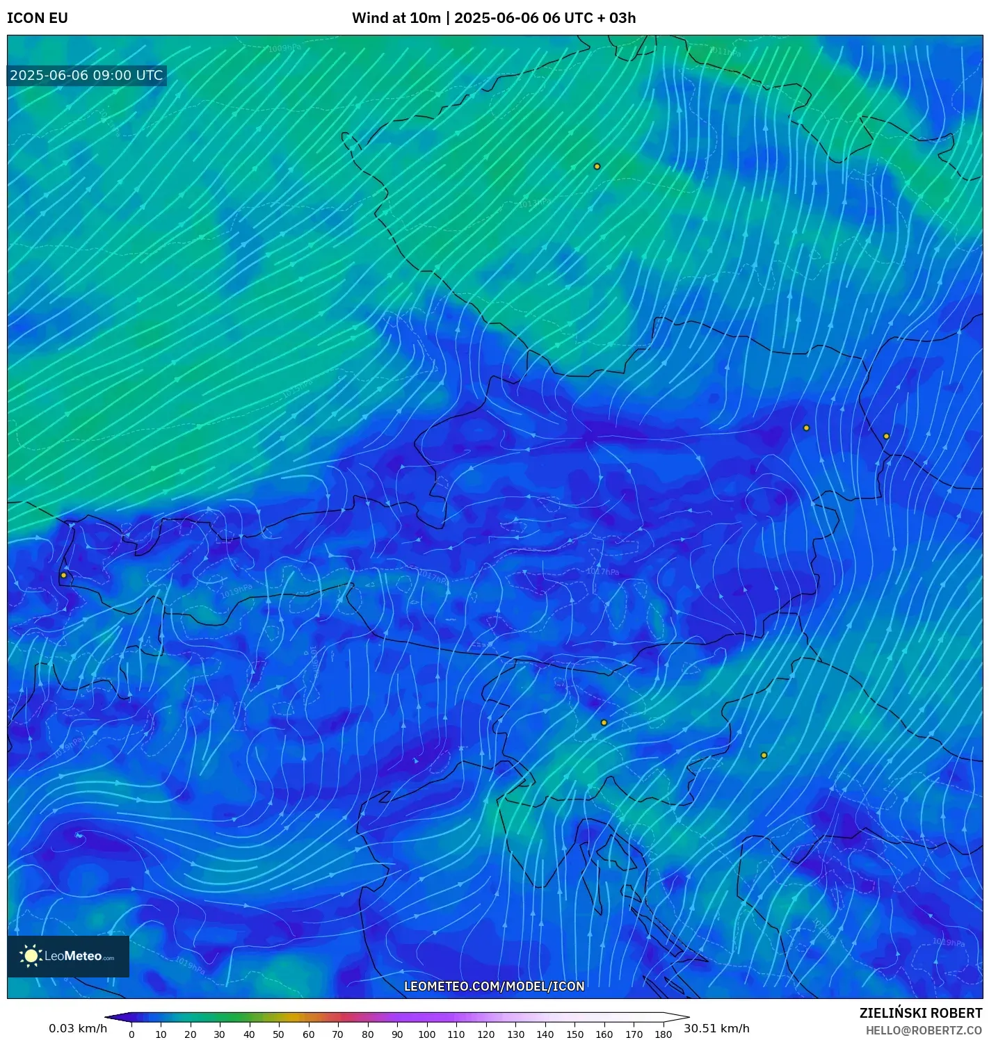 ICON model - Austria, Wind at 10m ICON model - Austria, Wind at 10m