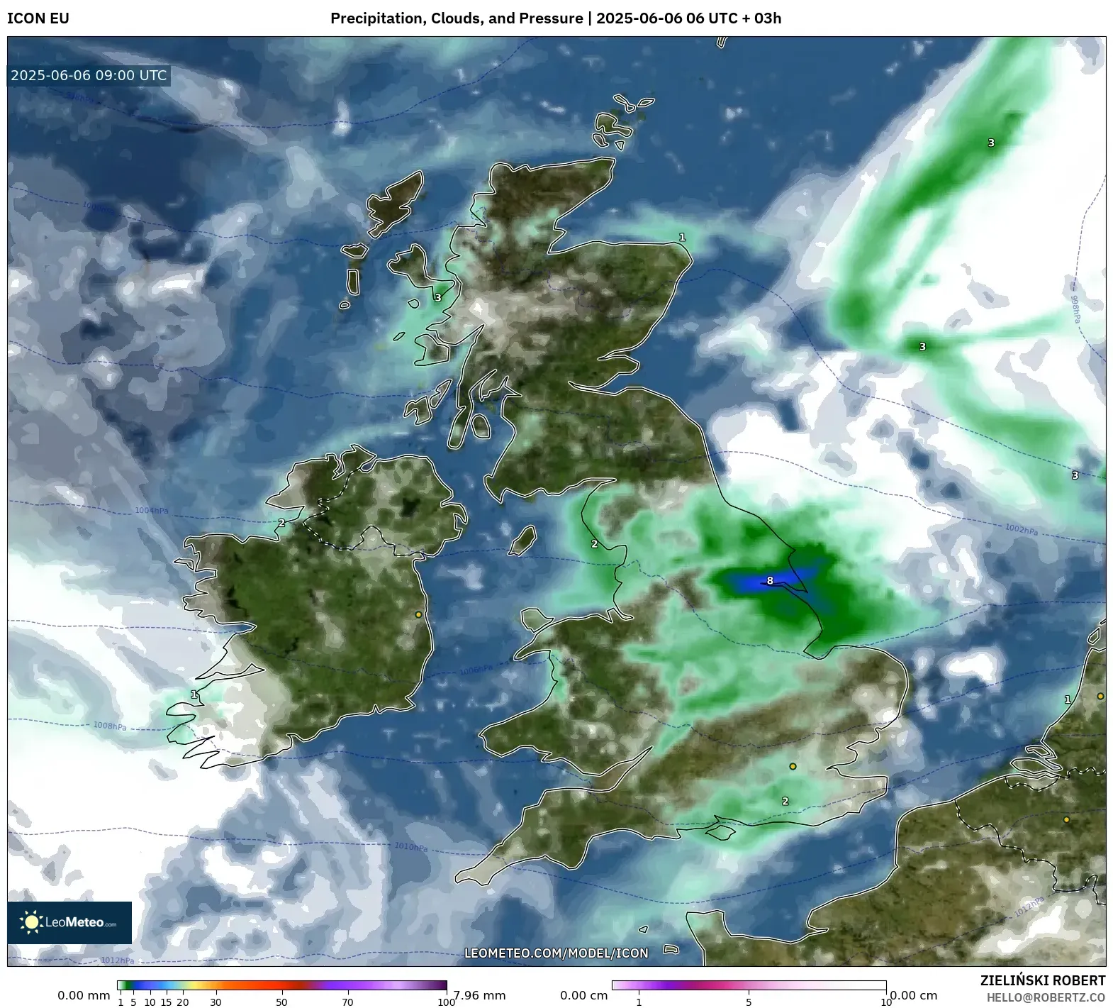 ICON model - United Kingdom, Precipitation, Clouds, and Pressure ICON model - United Kingdom, Precipitation, Clouds, and Pressure