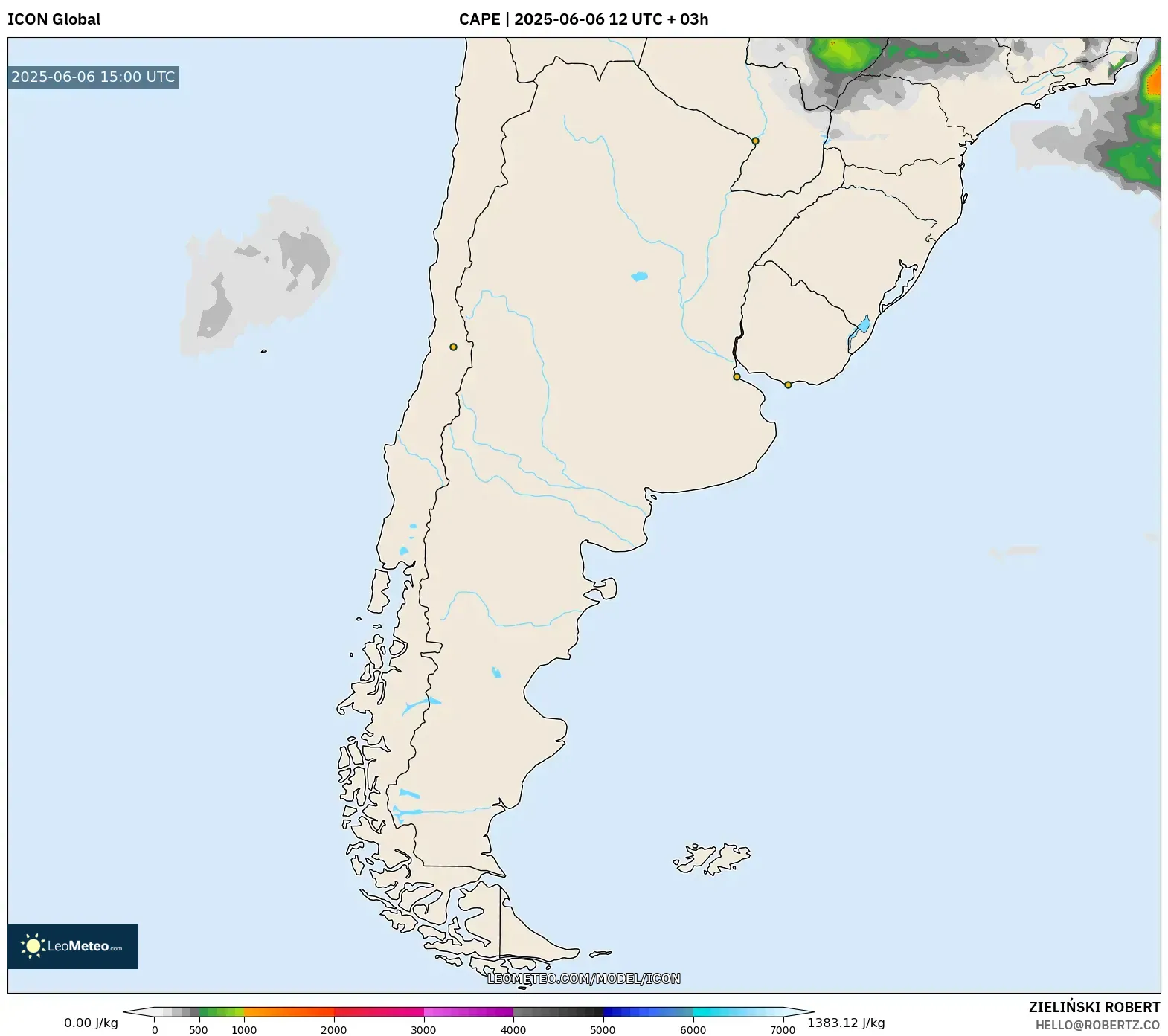ICON model - Argentina, CAPE ICON model - Argentina, CAPE